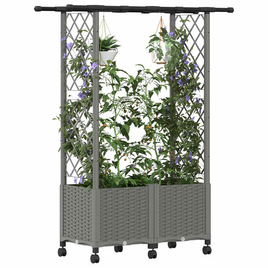 Hevet Bed med Trellis og Tak Lysegrå 124,5 x 40 x 142 cm PP