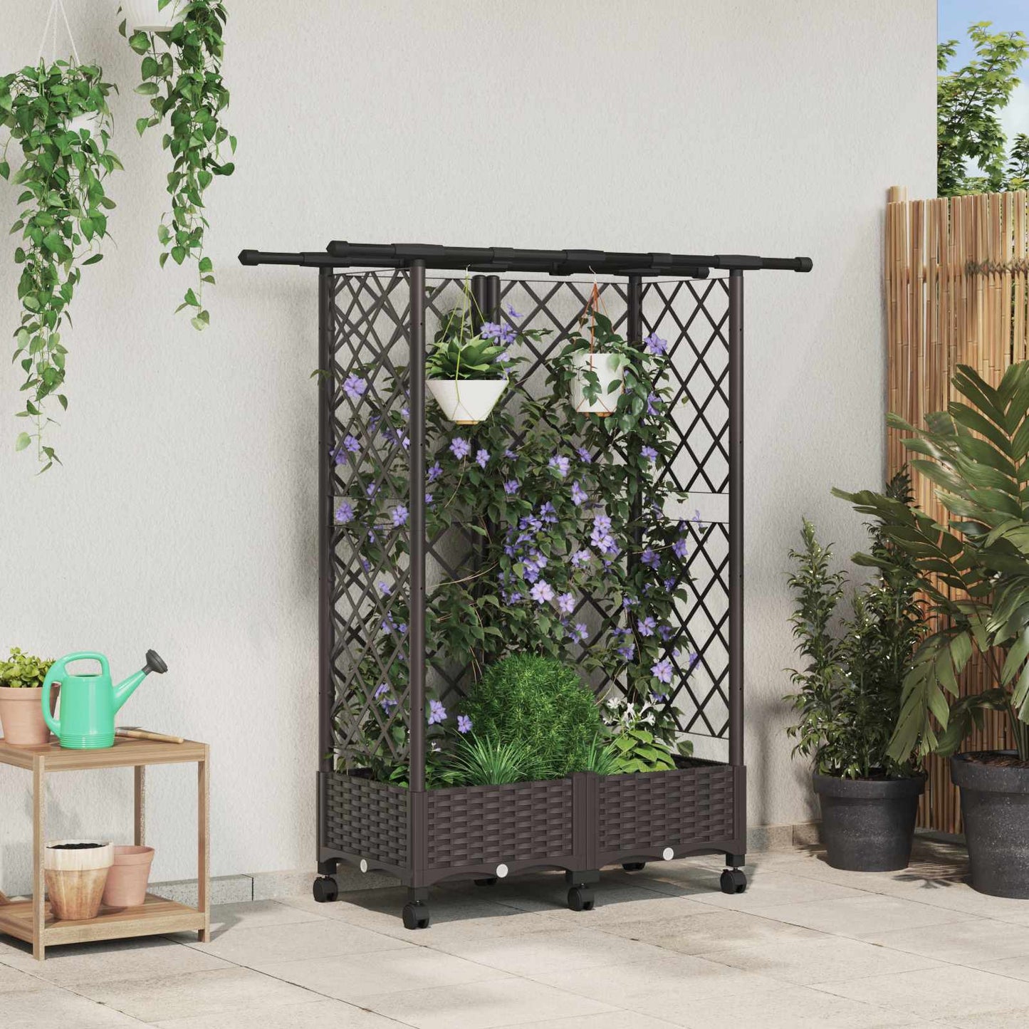 Hevet Bed med Trellis og Tak Brun 124 x 40 x 127 cm PP