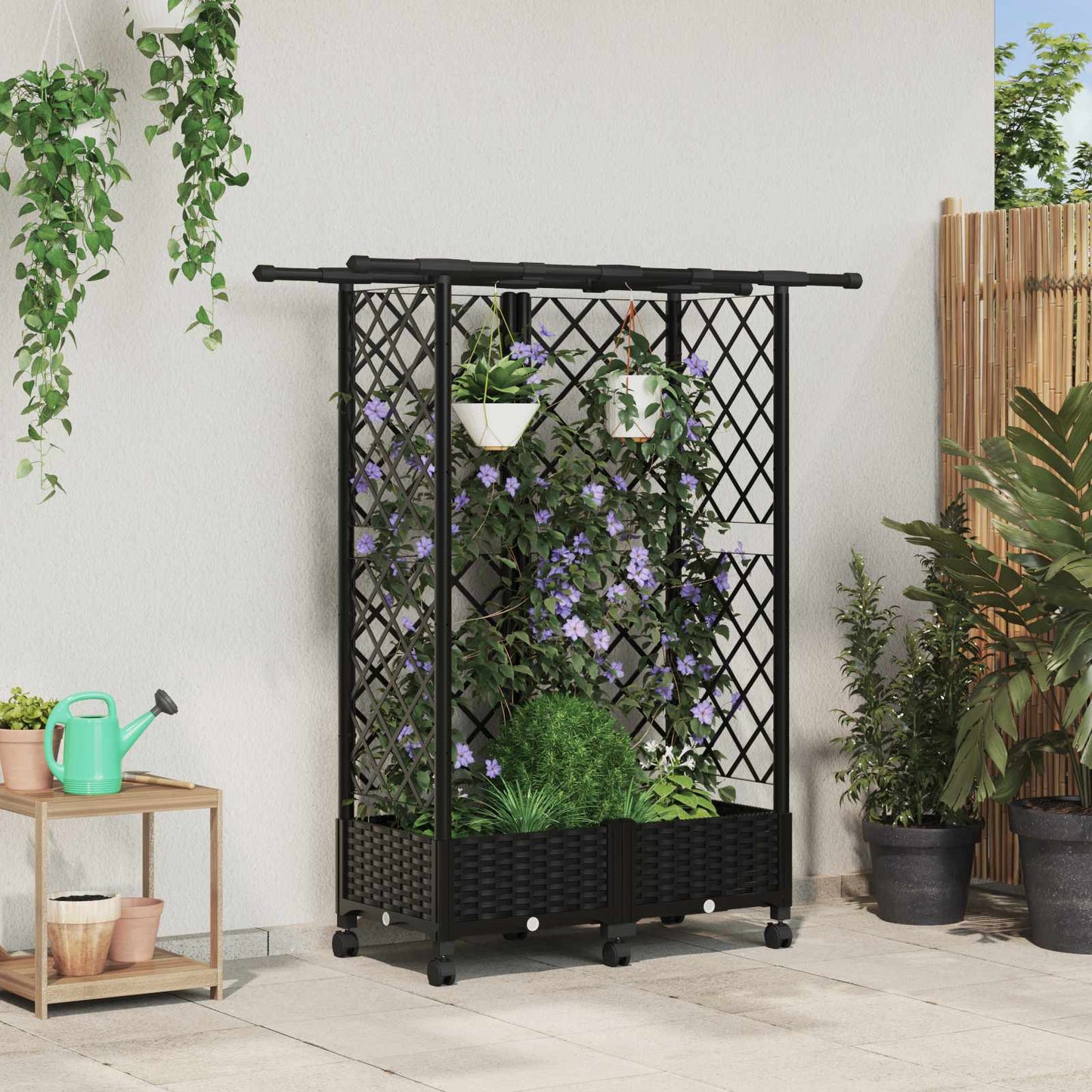 Hevet Bed med Trellis og Tak Svart 124 x 40 x 127 cm PP