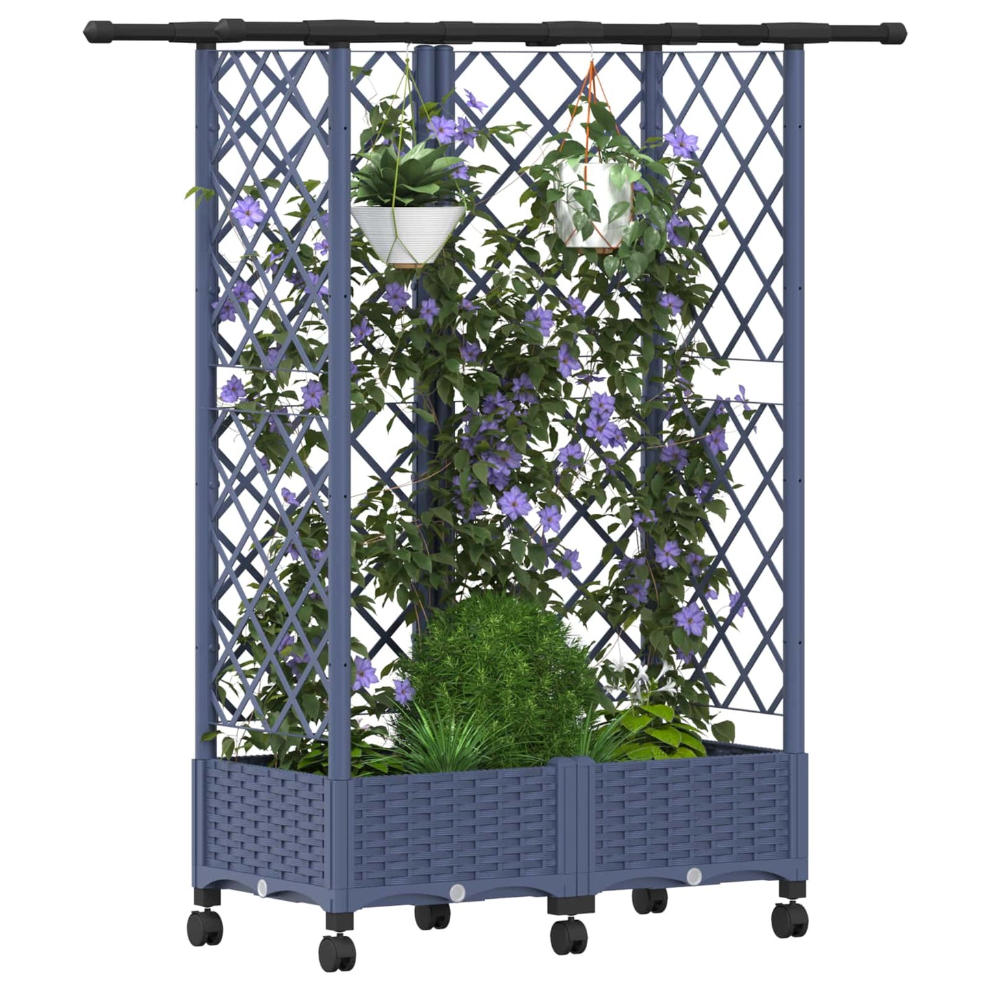Hevet Bed med Trellis og Tak Grå 124 x 40 x 127 cm PP