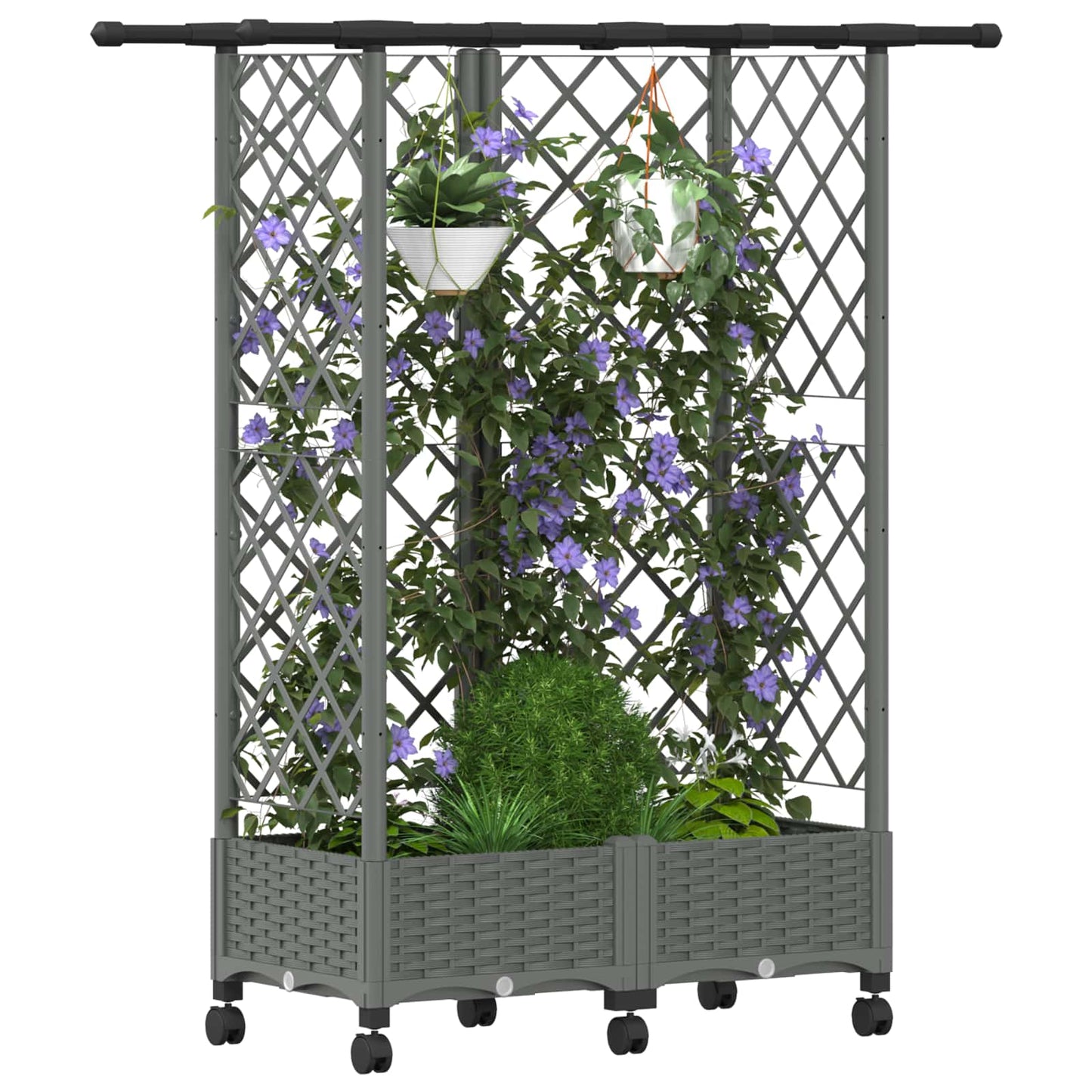 Hevet Bed med Trellis og Tak Lysegrå 124 x 40 x 127 cm PP