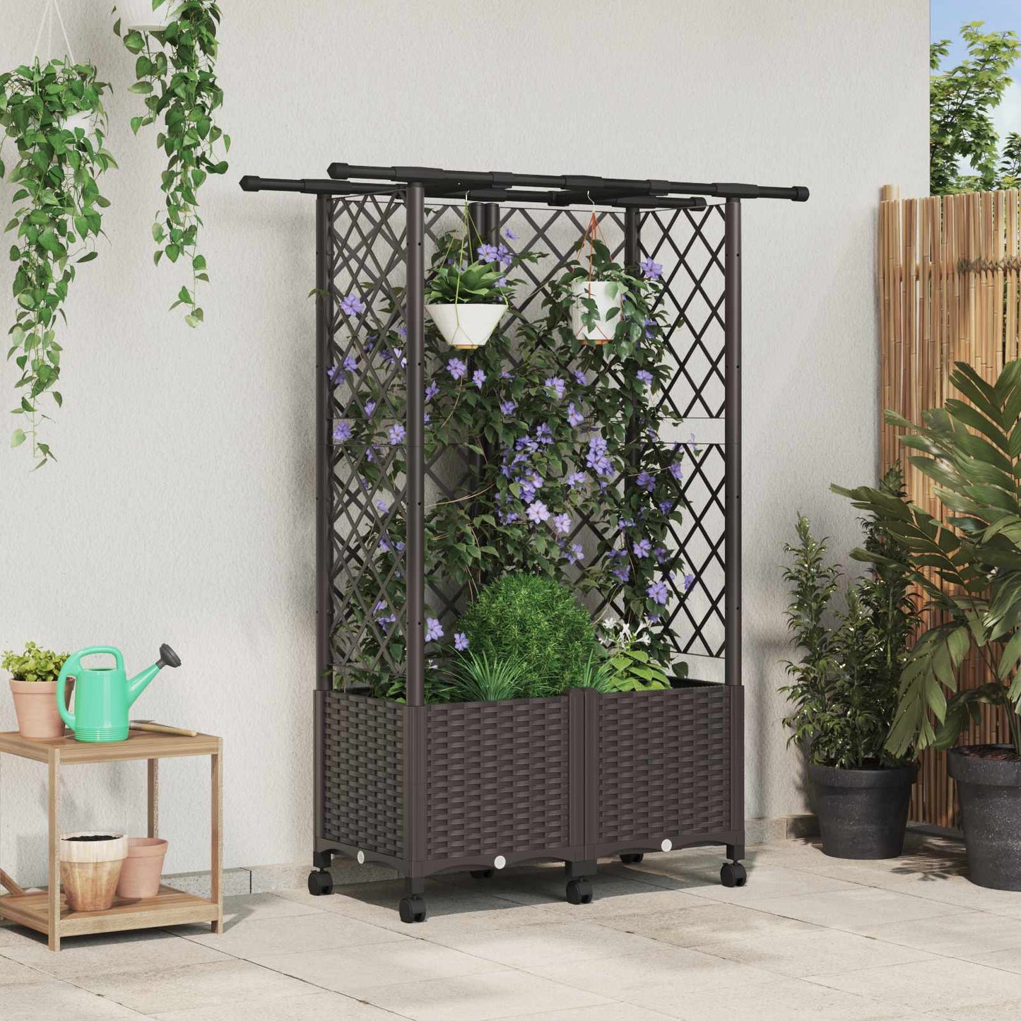 Hevet Bed med Trellis og Tak Brun 124 x 40 x 142 cm PP