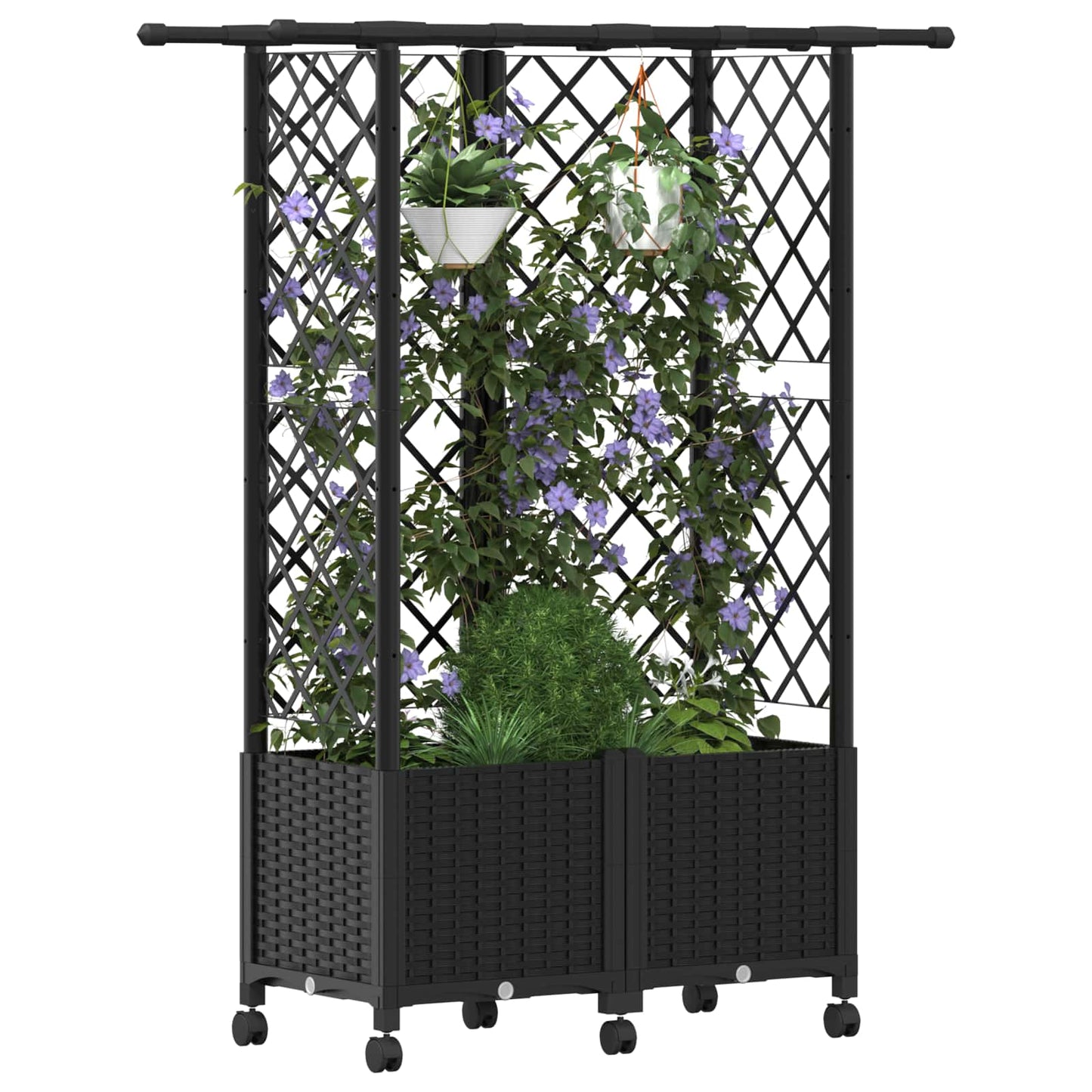 Hevet Bed med Trellis og Tak Svart 124 x 40 x 142 cm PP