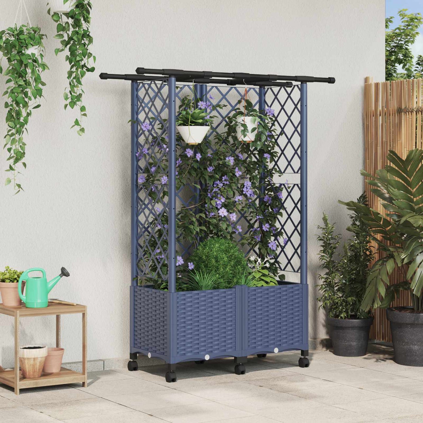 Hevet Bed med Trellis og Tak Grå 124 x 40 x 142 cm PP