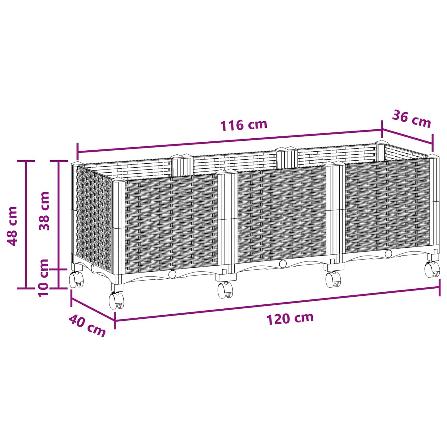 Hagekrukke med hjul Brun 120 x 40 x 44 cm PP
