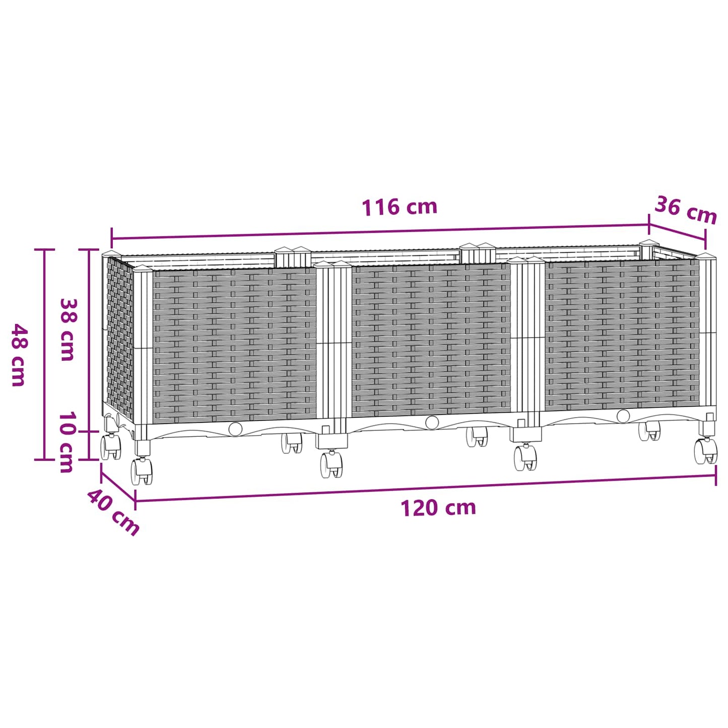Hagekrukke med hjul Blågrå 120 x 40 x 48 cm PP