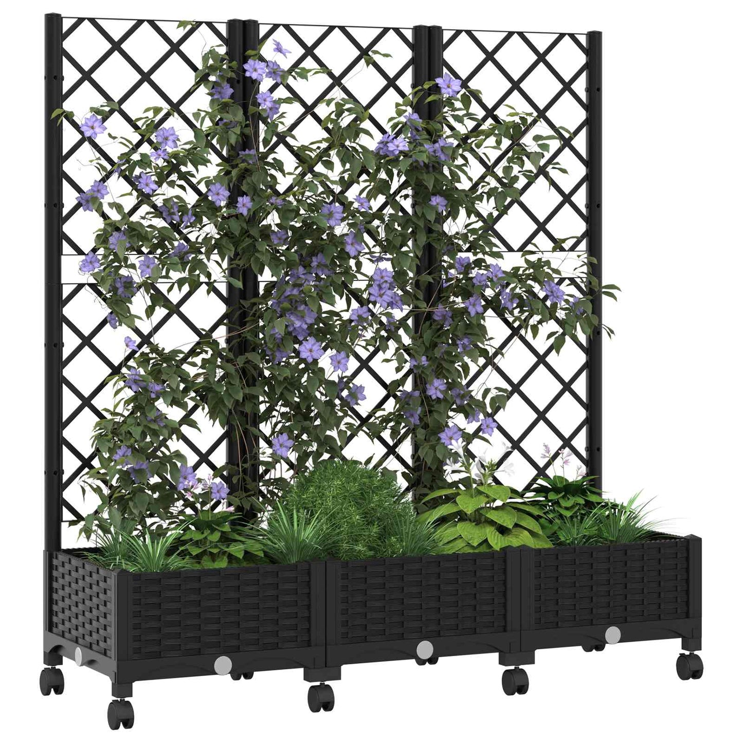 Hageplanter med espalier og hjul Svart 120 x 40 x 131,5 cm PP