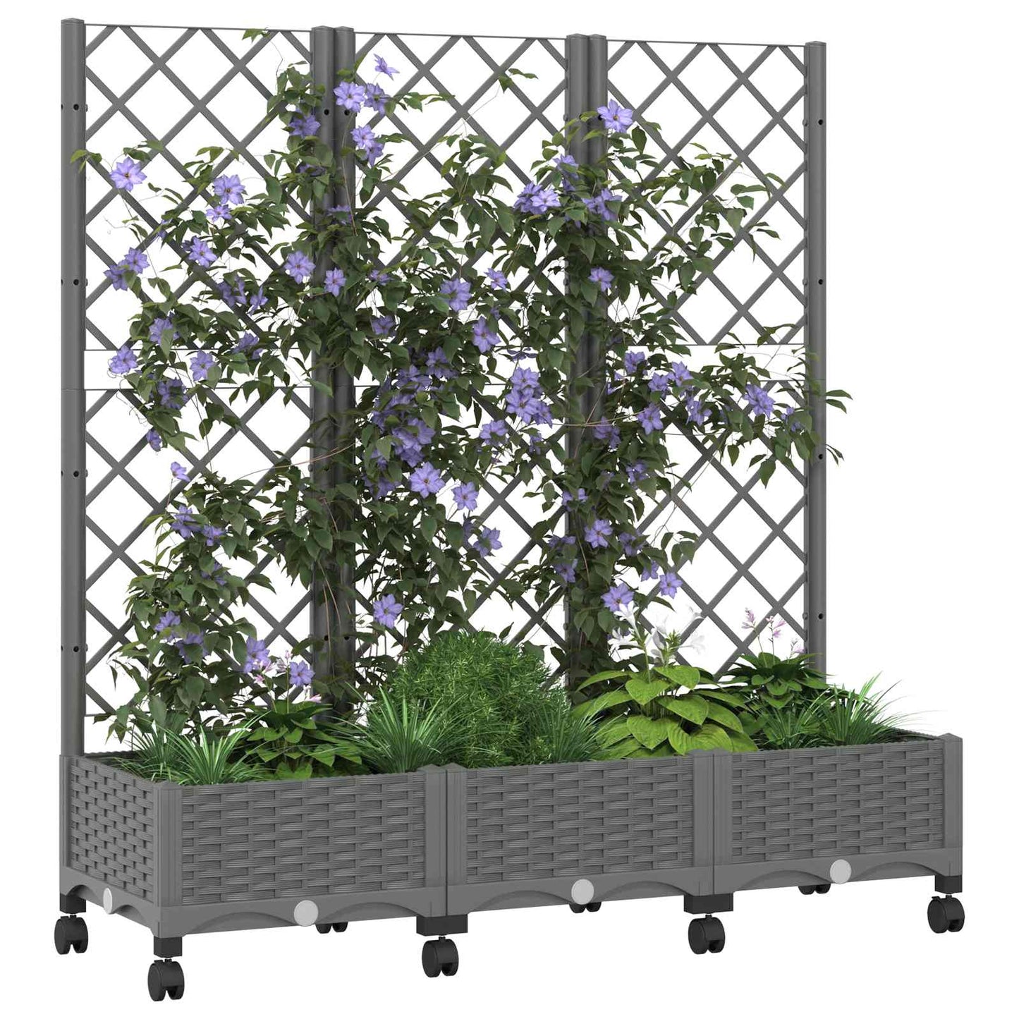 Hageplanter med espalier og hjul Lysegrå 120 x 40 x 131,5 cm PP