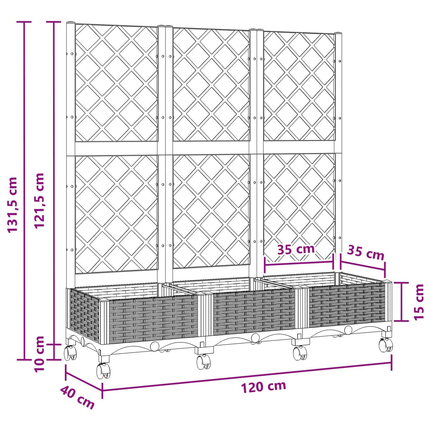 Hageplanter med espalier og hjul Lysegrå 120 x 40 x 131,5 cm PP