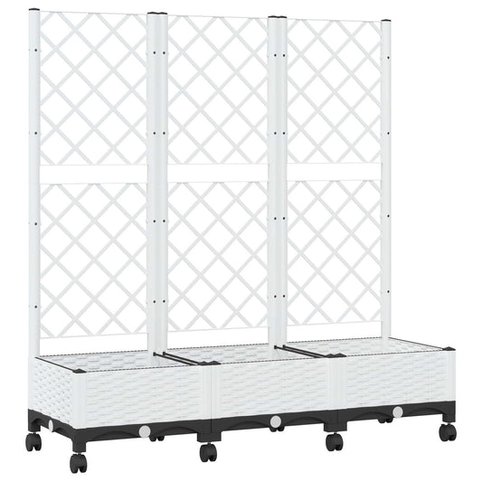 Hageplanter med espalier og hjul Hvit 120 x 40 x 131,5 cm PP