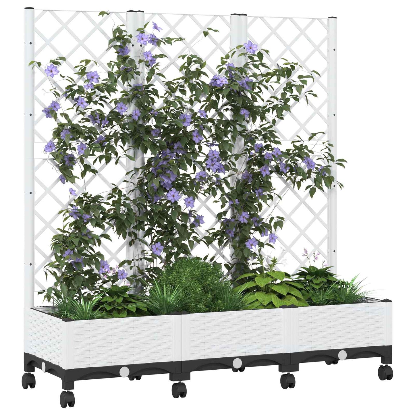 Hageplanter med espalier og hjul Hvit 120 x 40 x 131,5 cm PP
