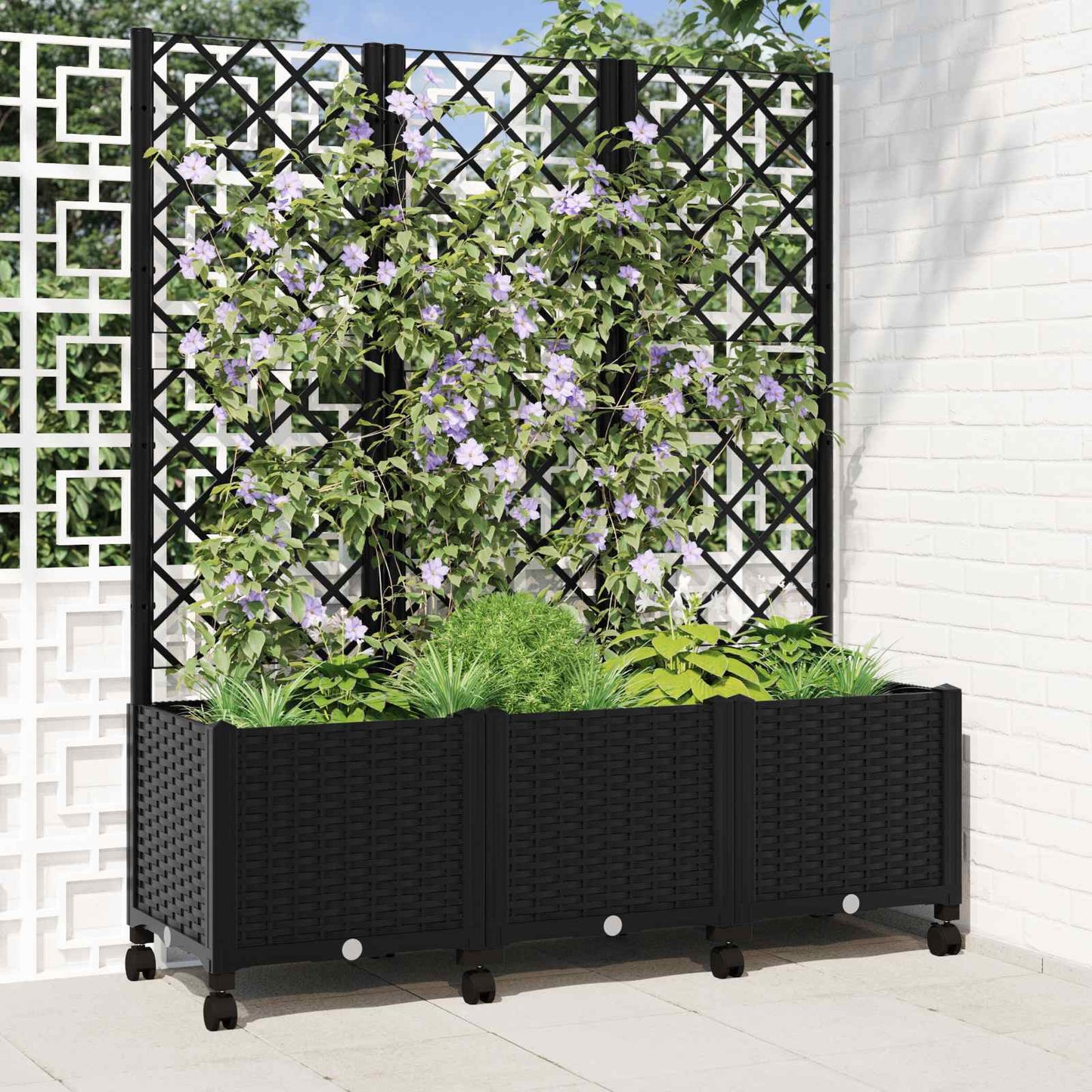 Hageplanter med espalier og hjul Svart 120 x 40 x 146 cm PP