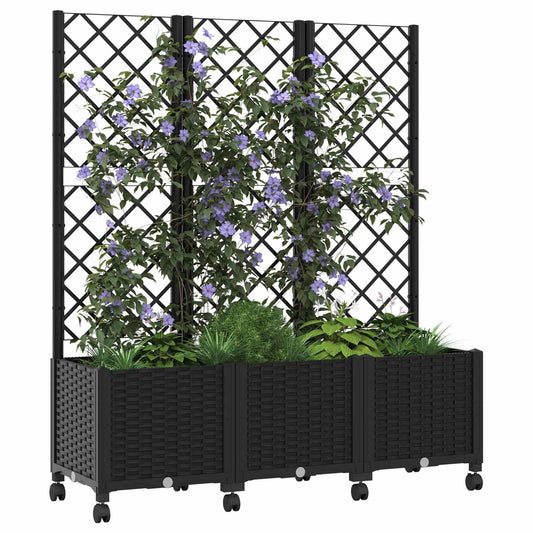 Hageplanter med espalier og hjul Svart 120 x 40 x 146 cm PP