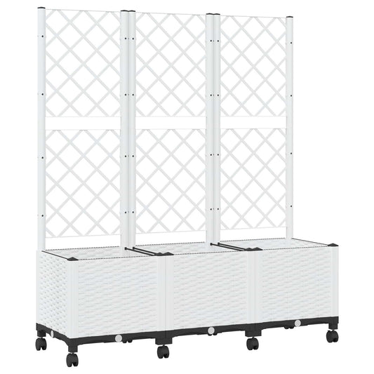 Hageplanter med espalier og hjul Hvit 120 x 40 x 146 cm PP
