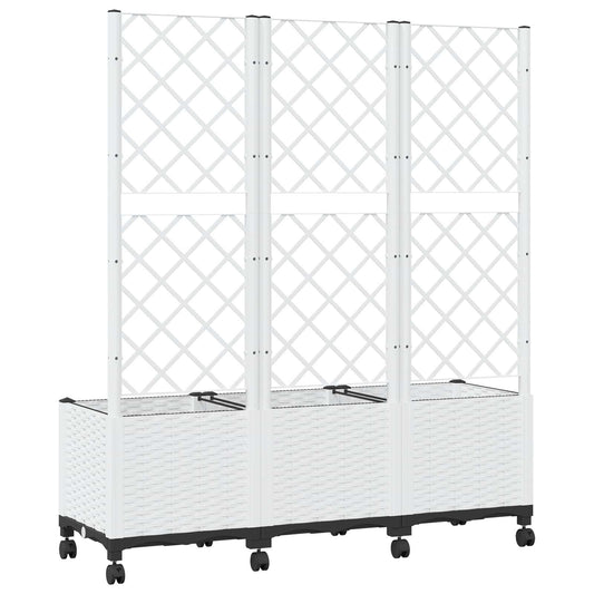 Hageplanter med espalier og hjul Hvit 120 x 40 x 146 cm PP