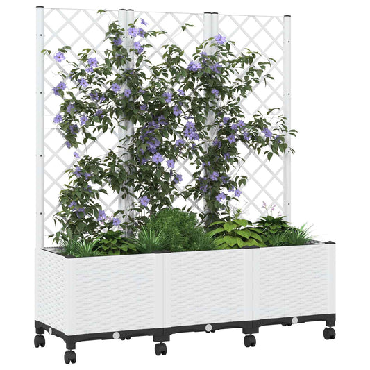 Hageplanter med espalier og hjul Hvit 120 x 40 x 146 cm PP