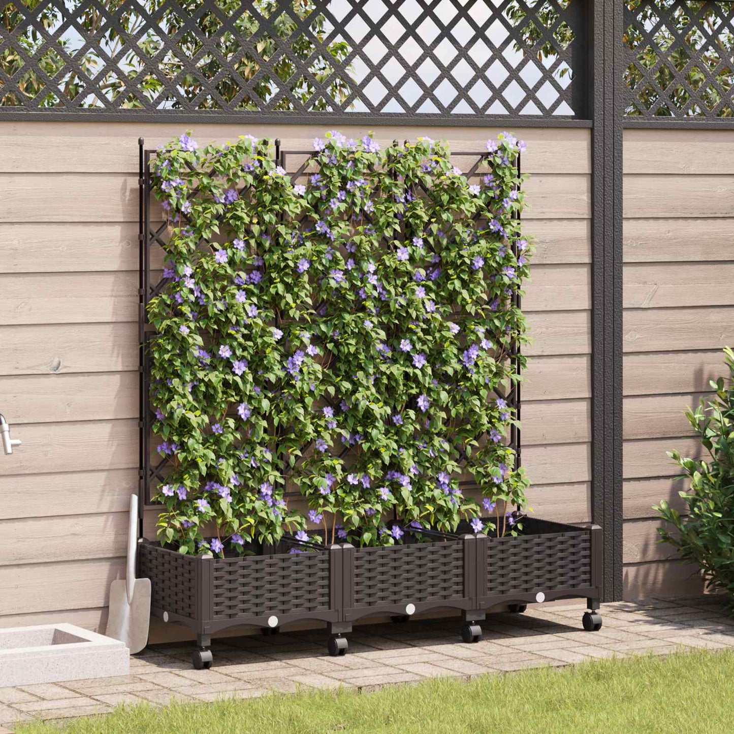 Hageplanter med espalier og hjul 3 stk. Brun PP