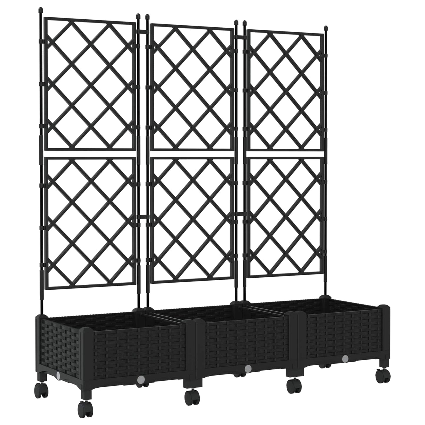 Hageplanter med espalier og hjul 3 stk. Svart PP