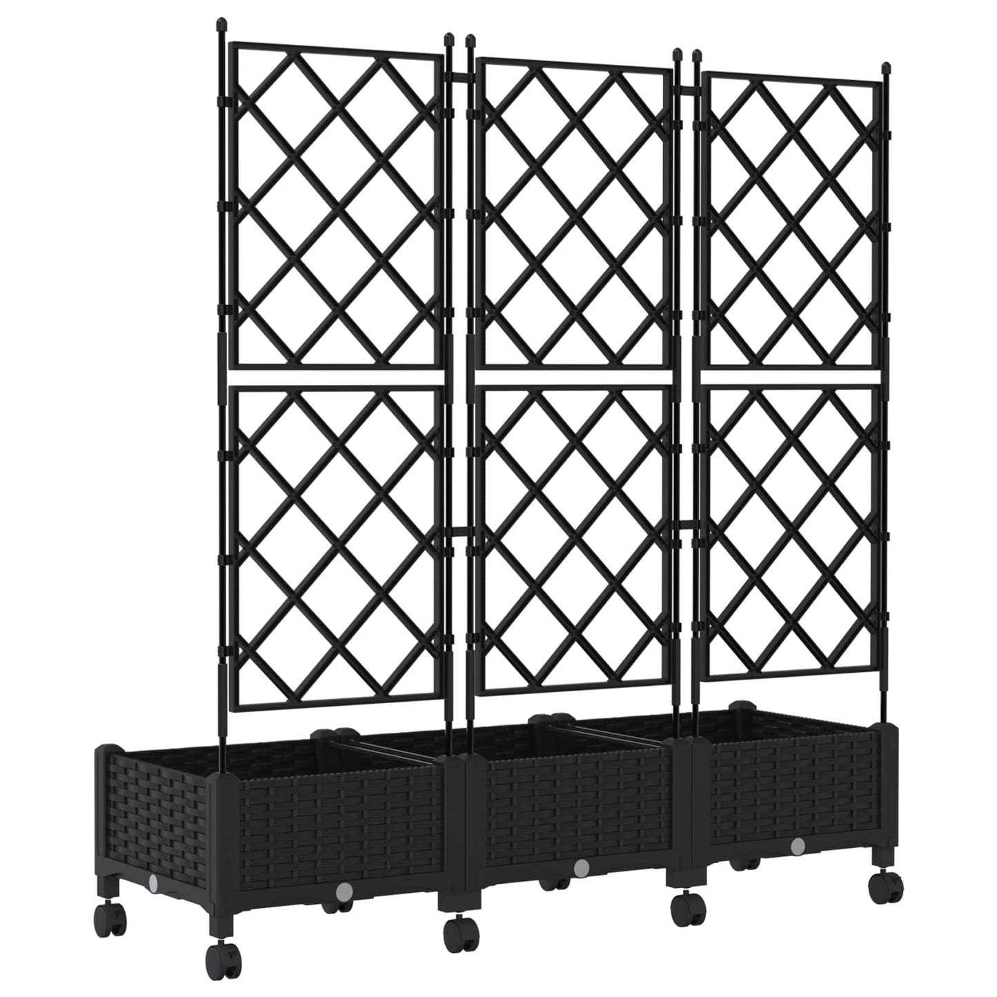 Hageplanter med espalier og hjul 3 stk. Svart PP