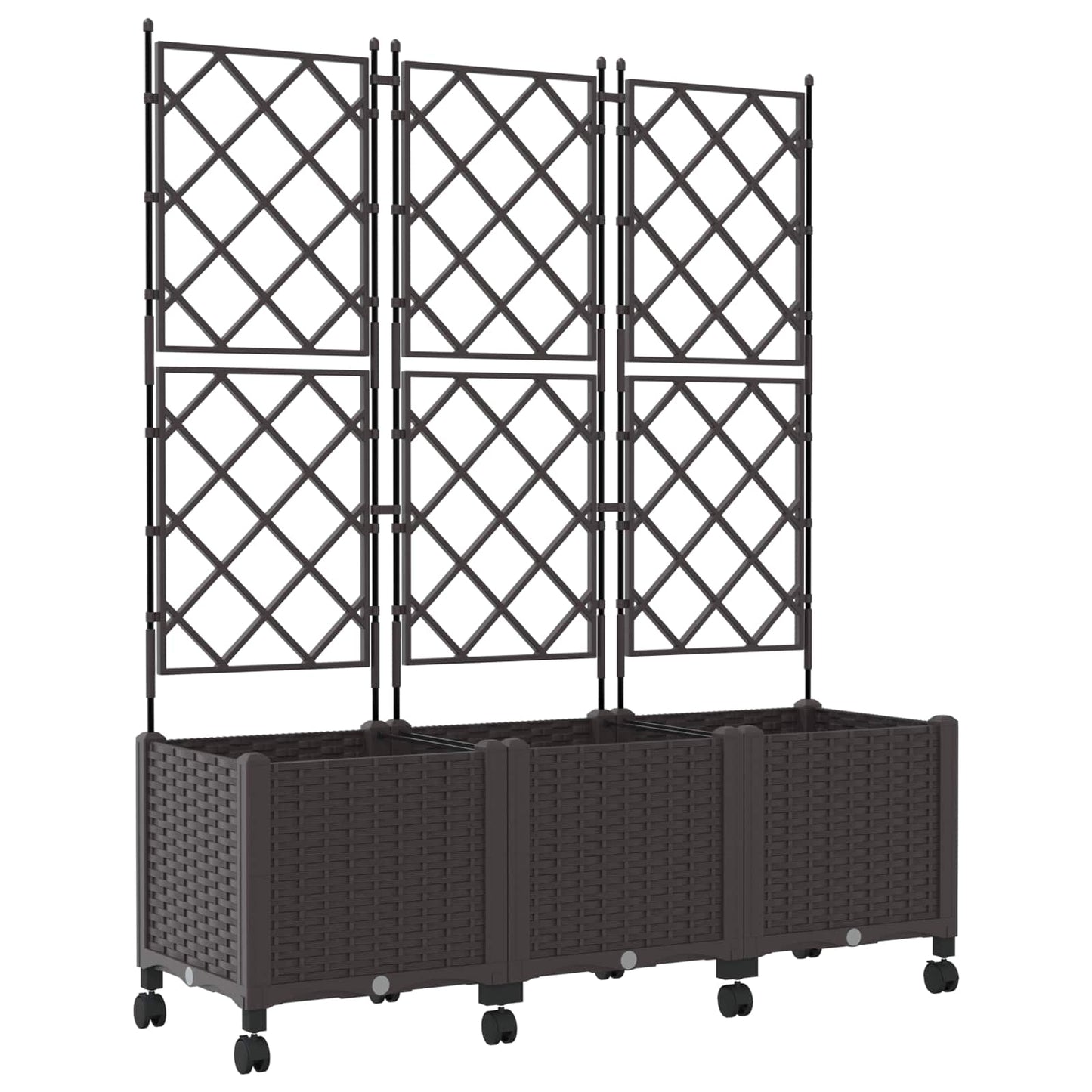 Hageplanter med espalier og hjul 3 stk. Brun 120 x 40 x 149 cm