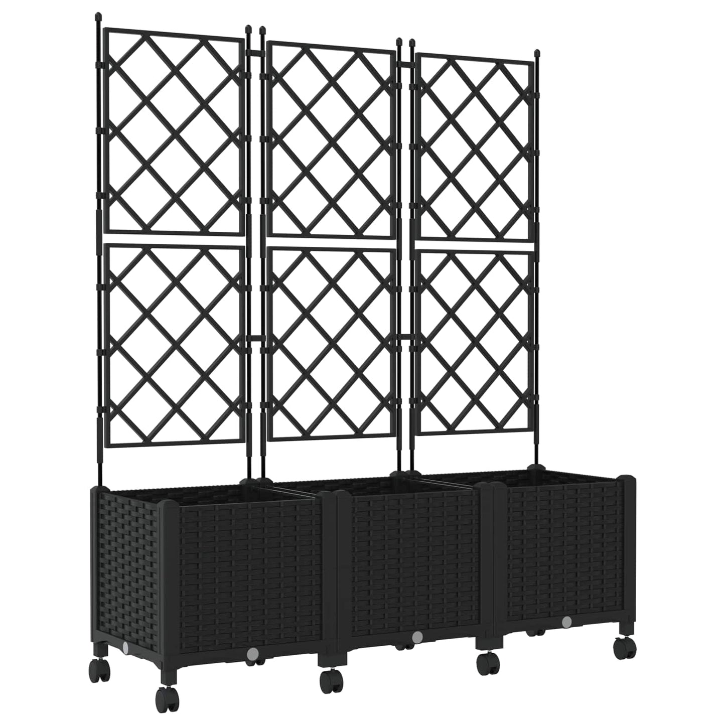 Hageplanter med espalier og hjul 3 stk. Svart 120 x 40 x 149 cm