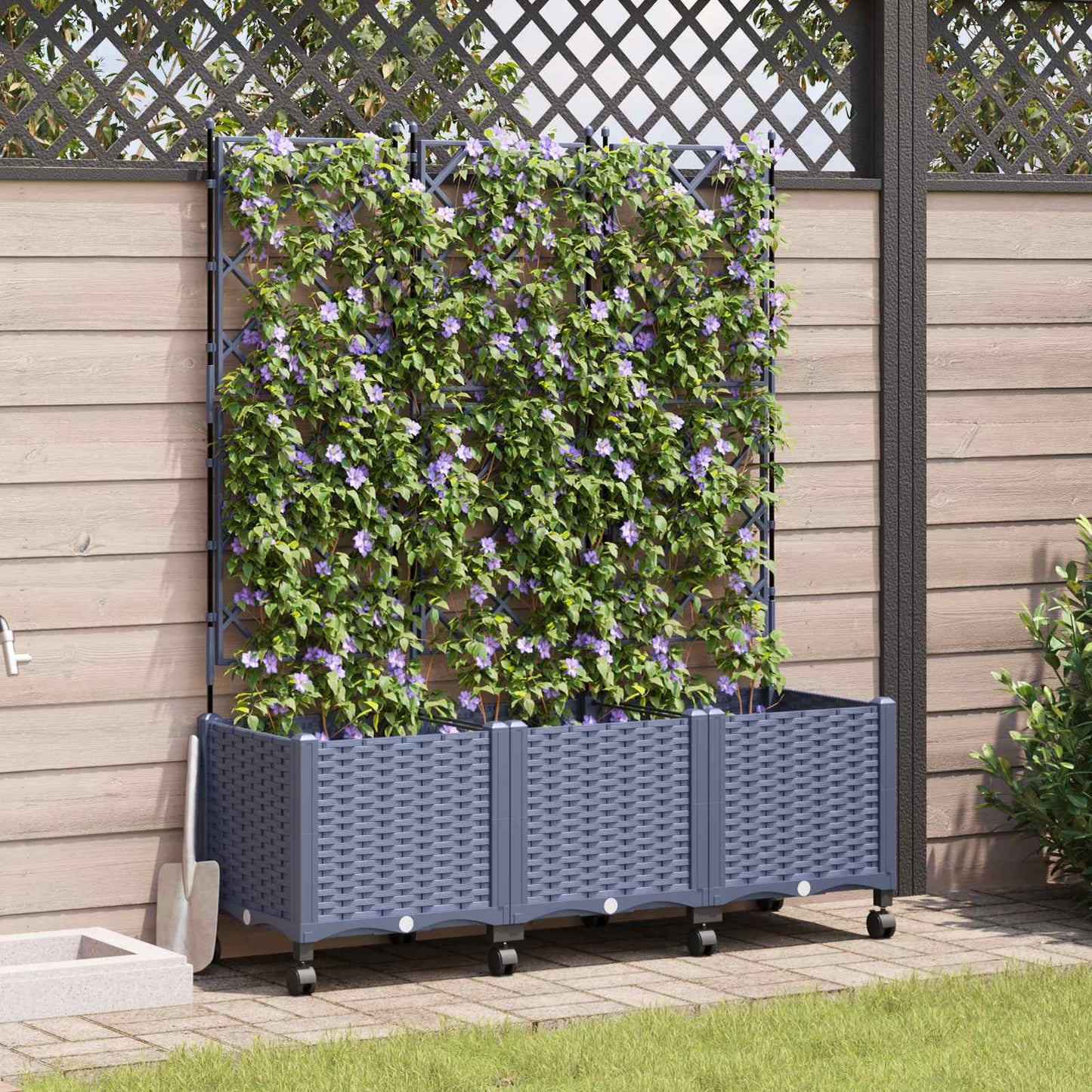 Hageplanter med espalier og hjul 3 stk. Grå 120 x 40 x 149 cm