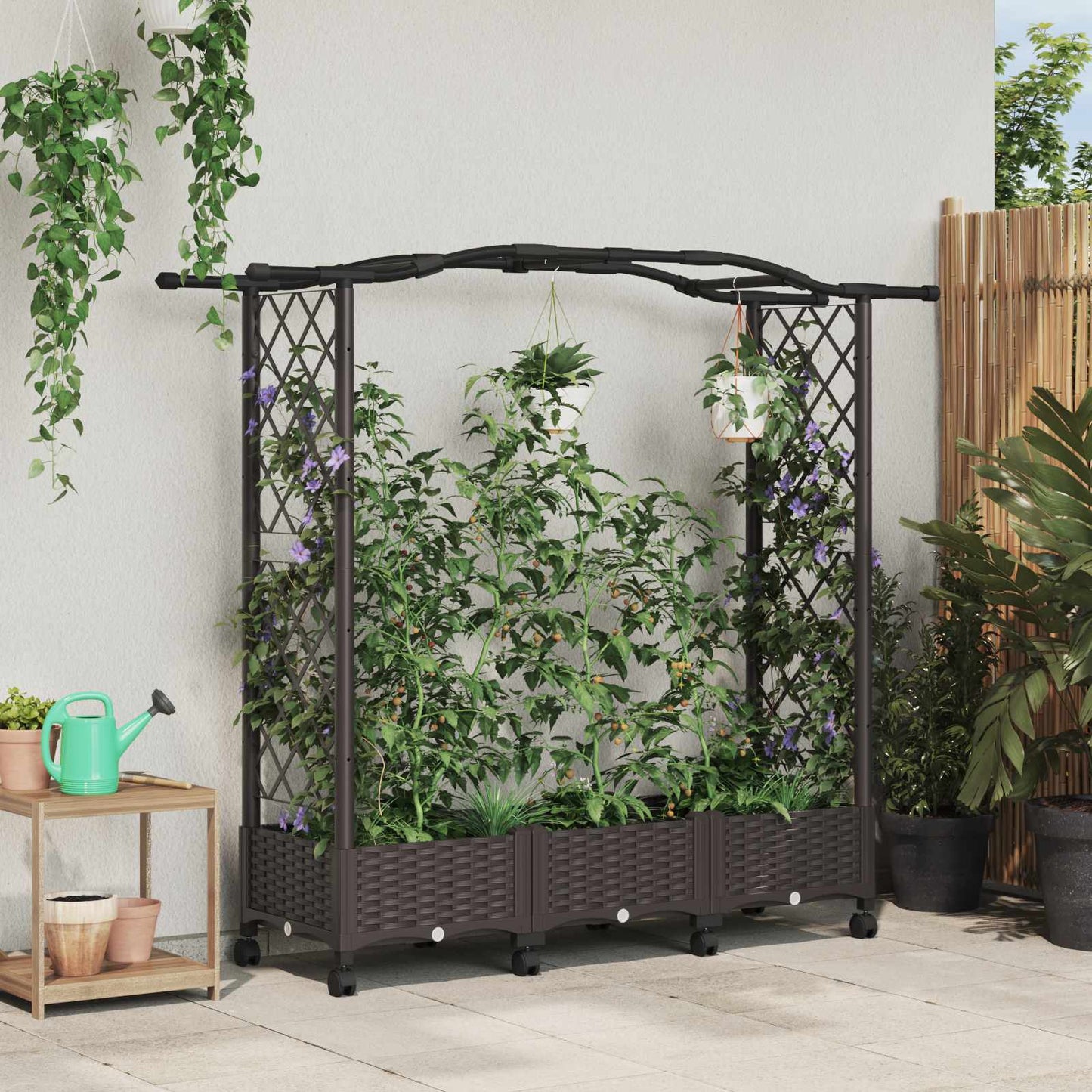 Hevet seng med espalier og hjul Brun 169 x 40 x 129 cm PP