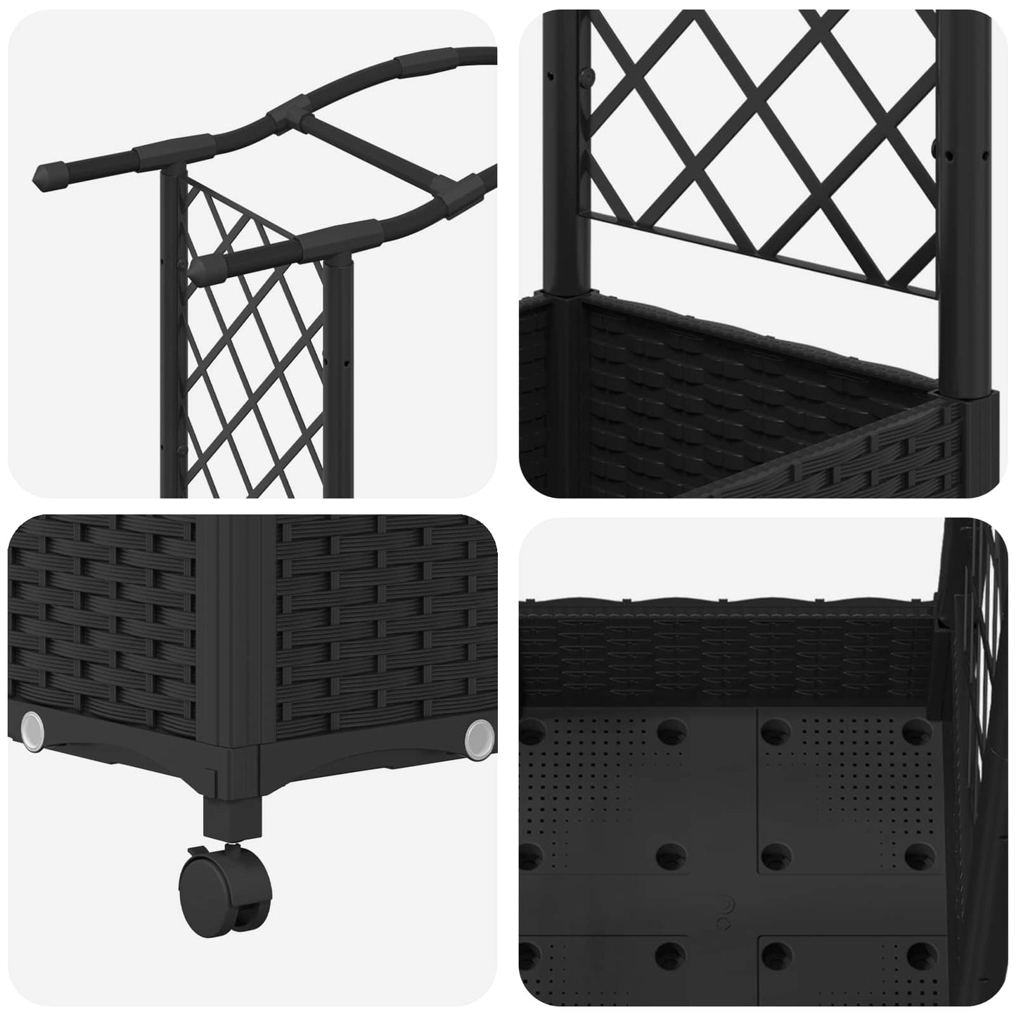 Hevet Bed med Trellis og Tak Svart 169 x 40 x 129 cm PP