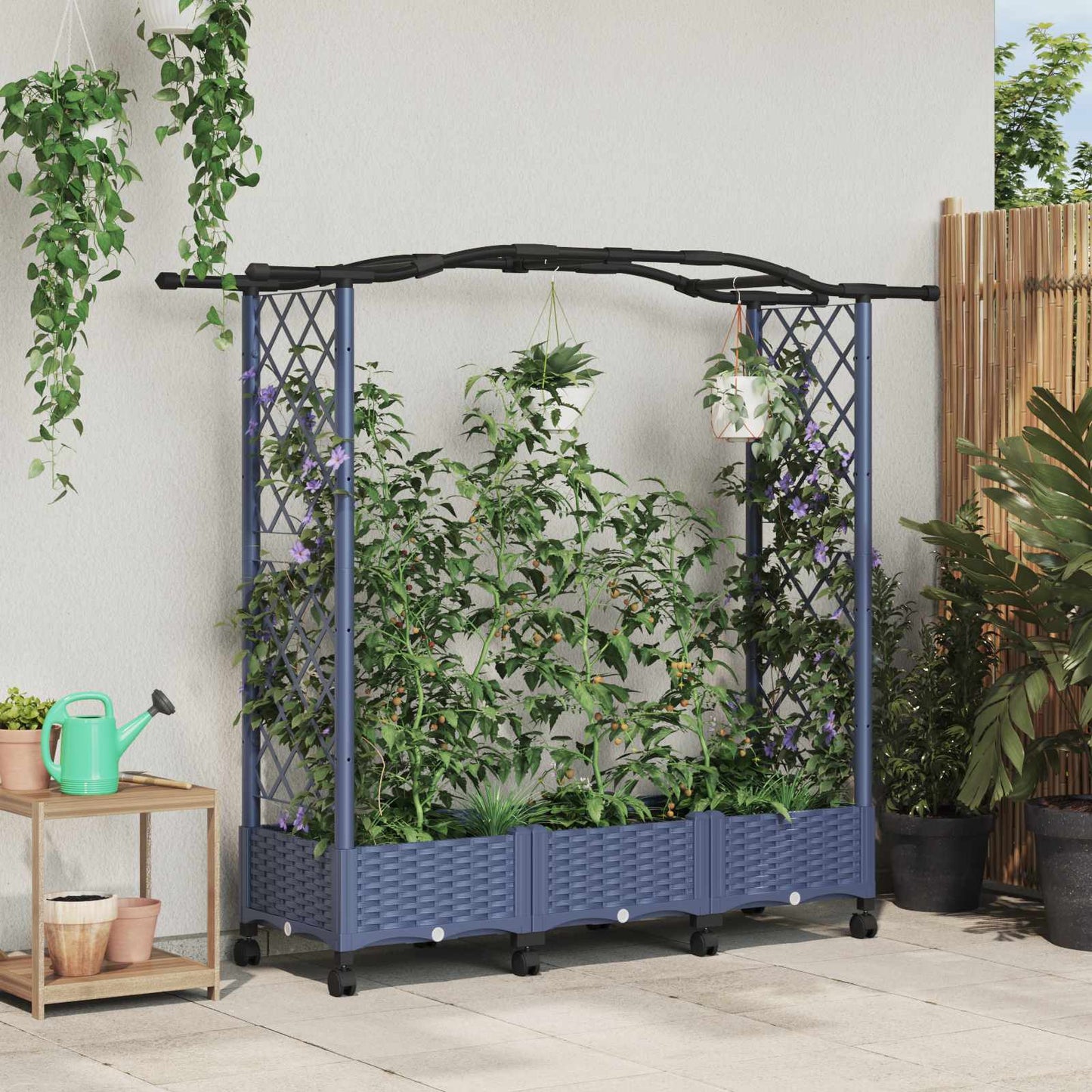 Hevet Bed med Trellis og Tak Grå 169 x 40 x 129 cm PP