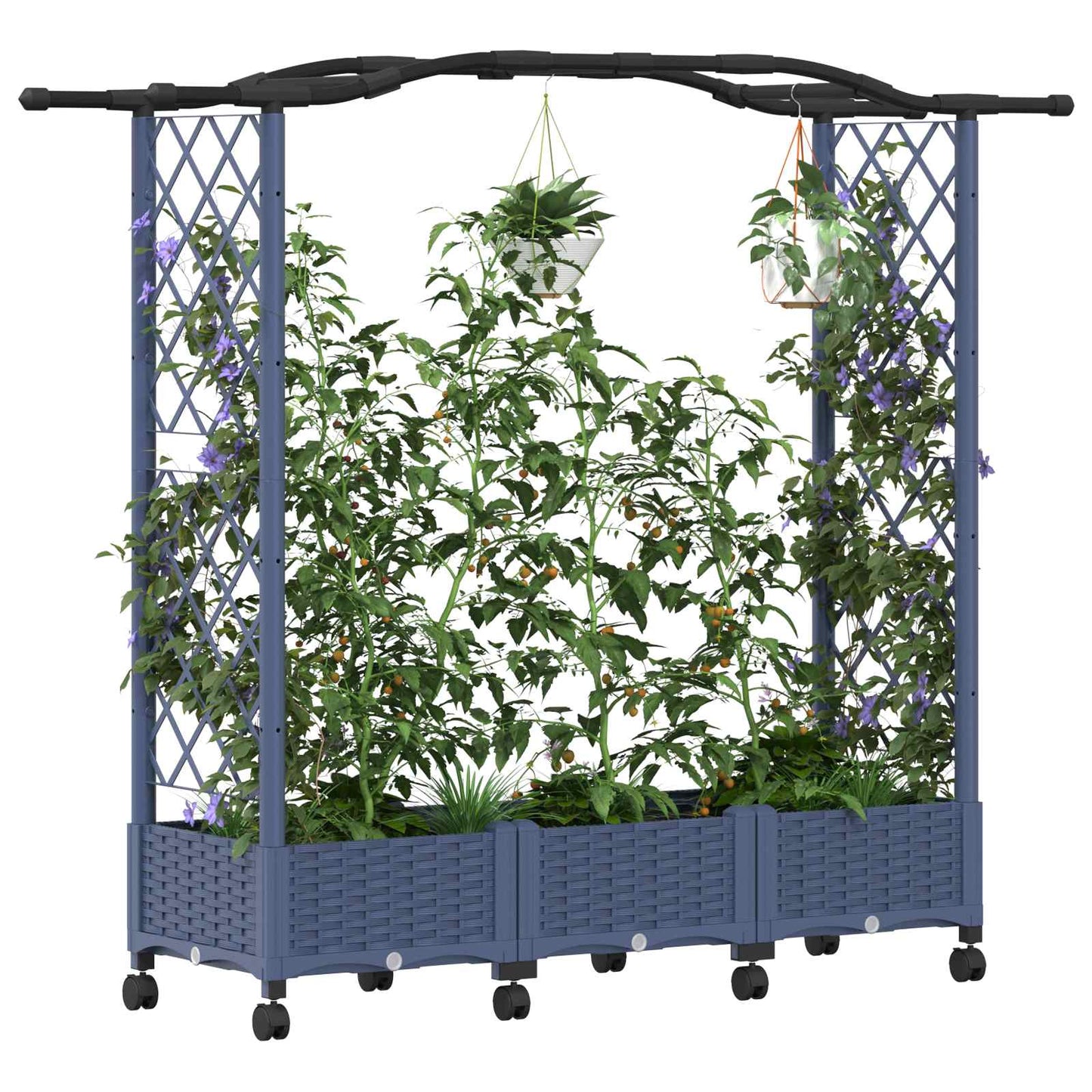 Hevet Bed med Trellis og Tak Grå 169 x 40 x 129 cm PP
