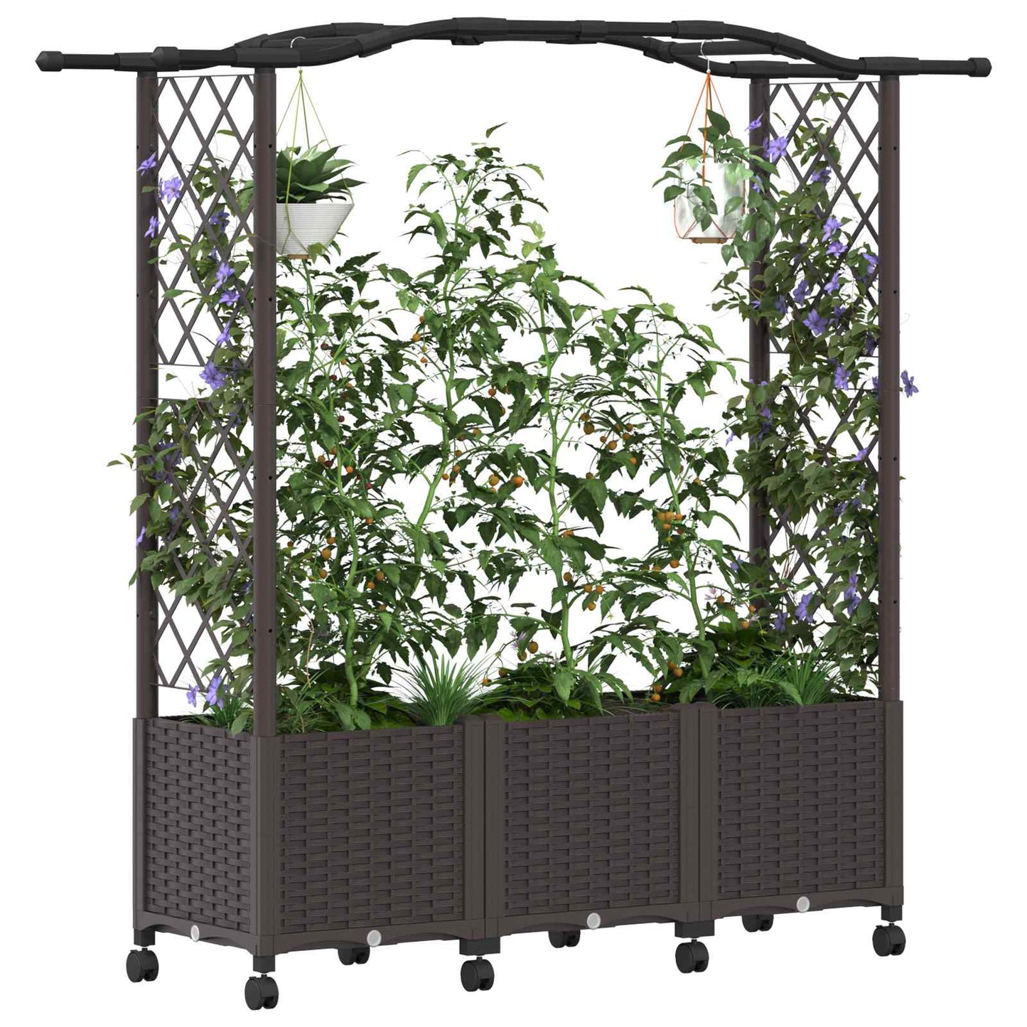 Hevet Bed med Trellis og Tak Brun 164 x 40 x 144 cm PP