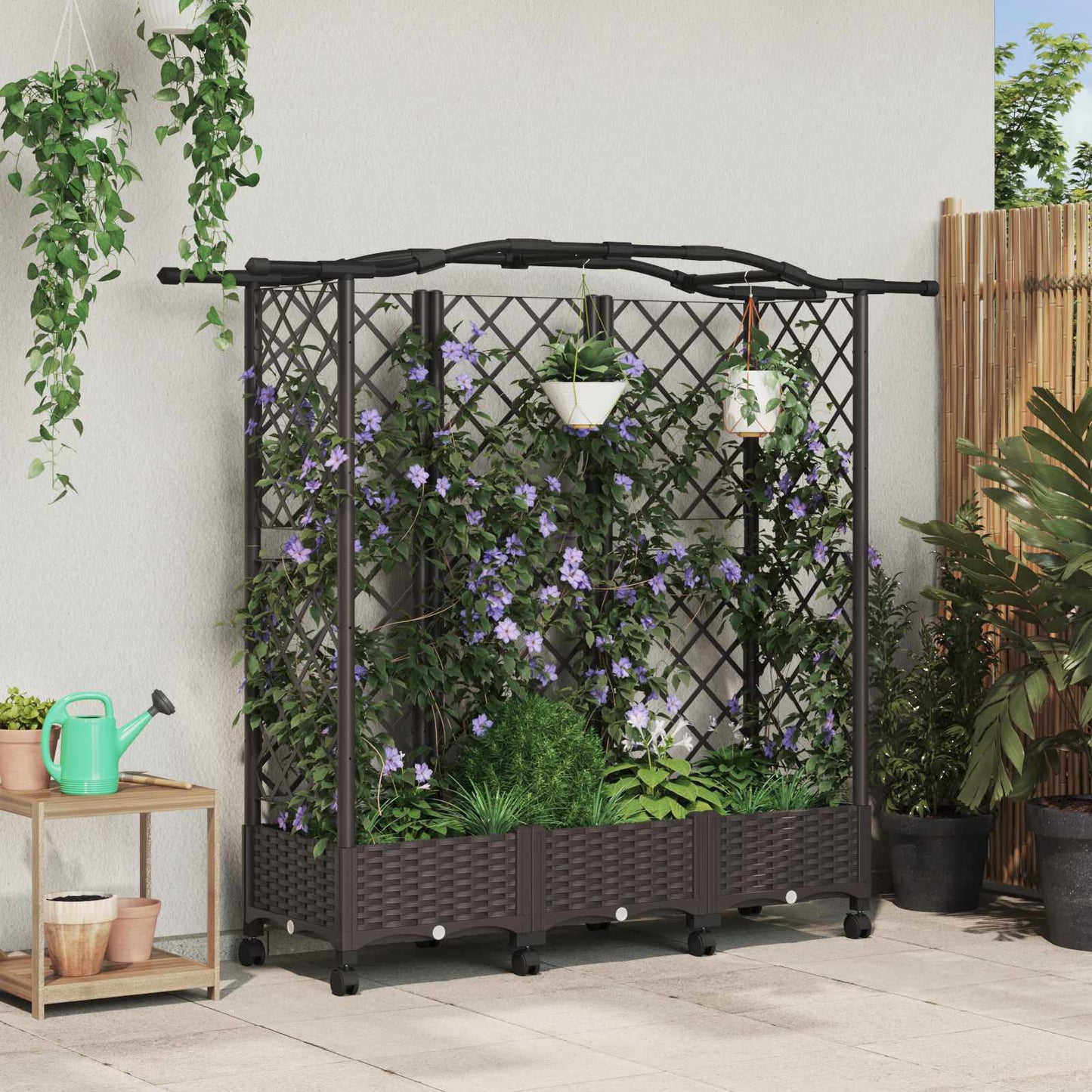 Hevet Bed med Trellis og Tak Brun 163 x 40 x 129 cm PP