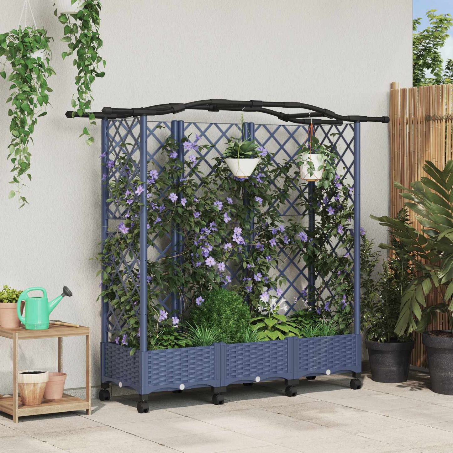 Hevet Bed med Trellis og Tak Grå 163 x 40 x 129 cm PP