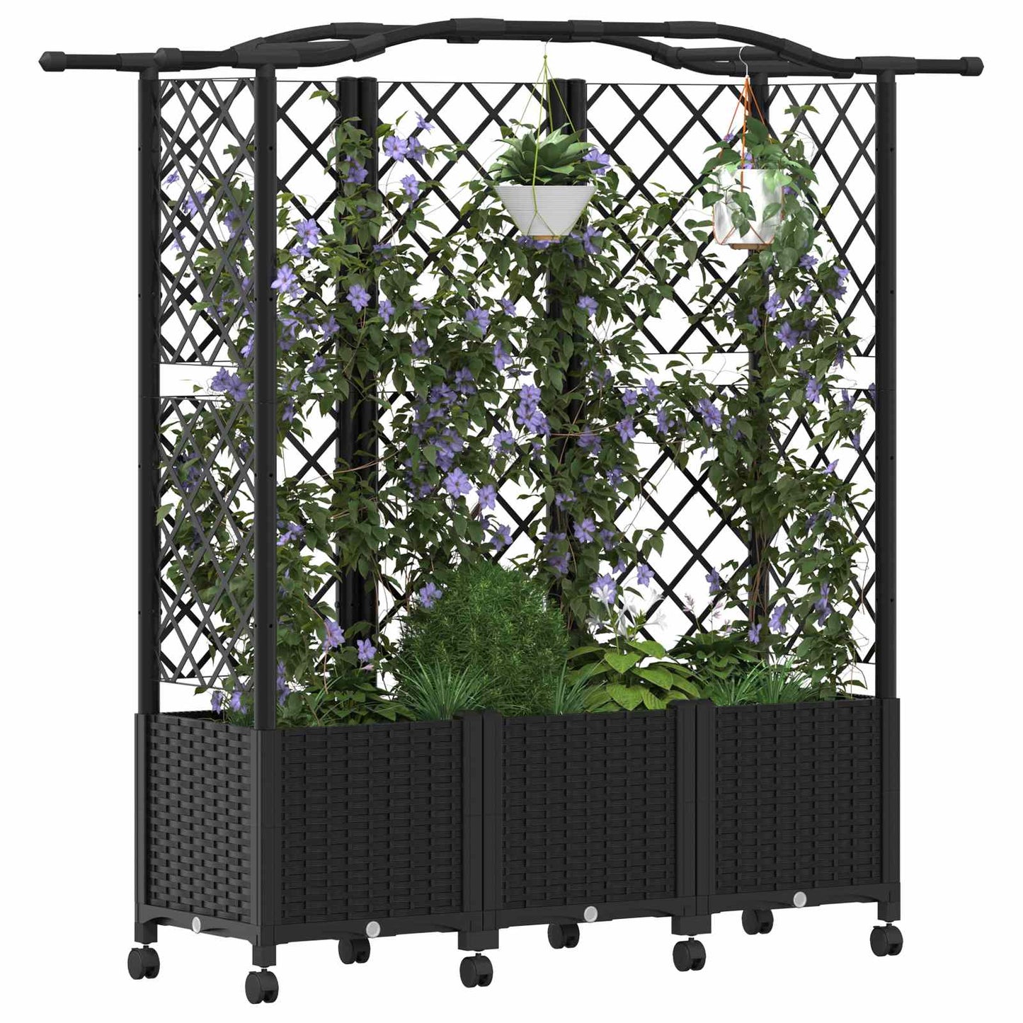 Hevet Bed med Trellis og Tak Svart 163 x 40 x 144 cm PP