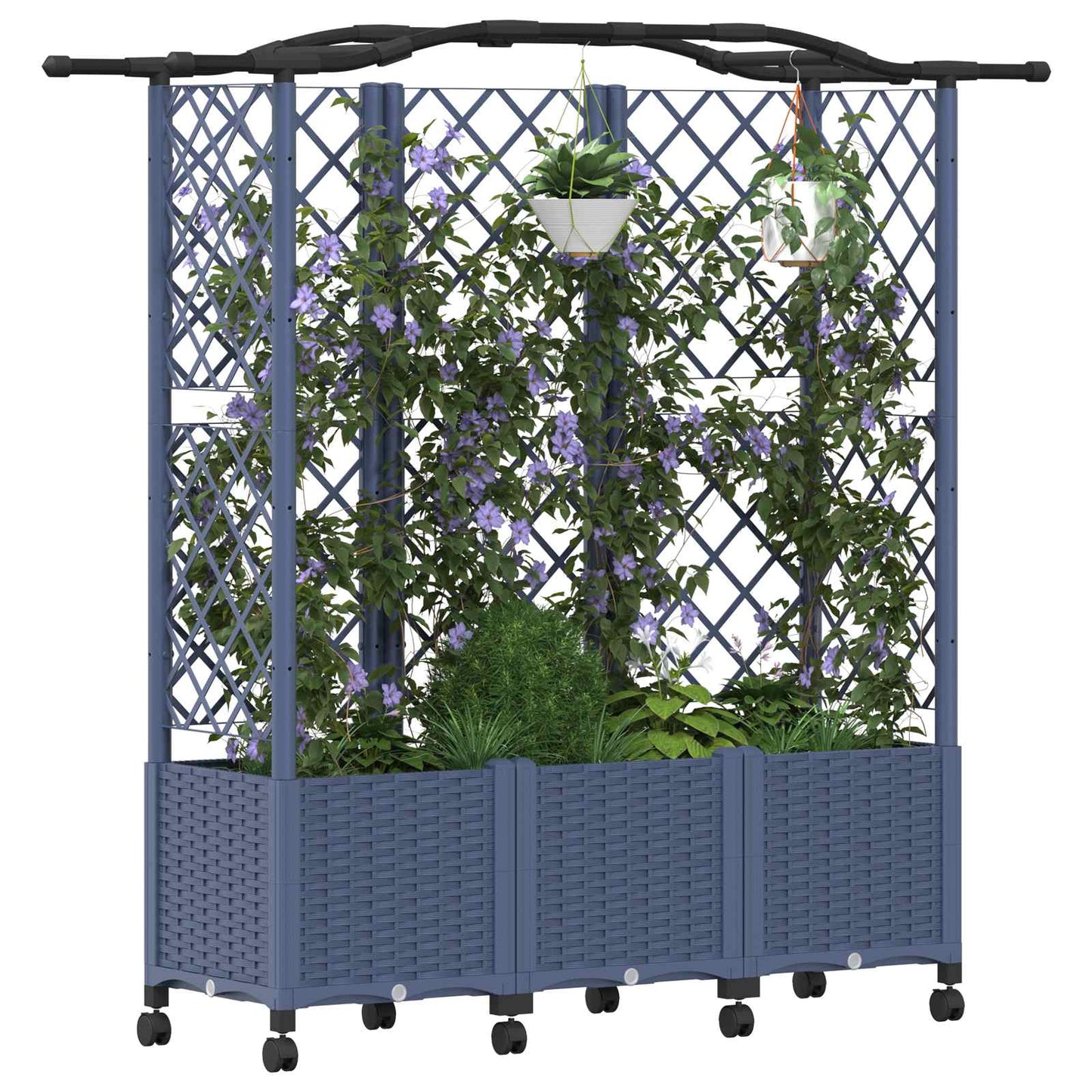 Hevet Bed med Trellis og Tak Grå 163 x 40 x 144 cm PP