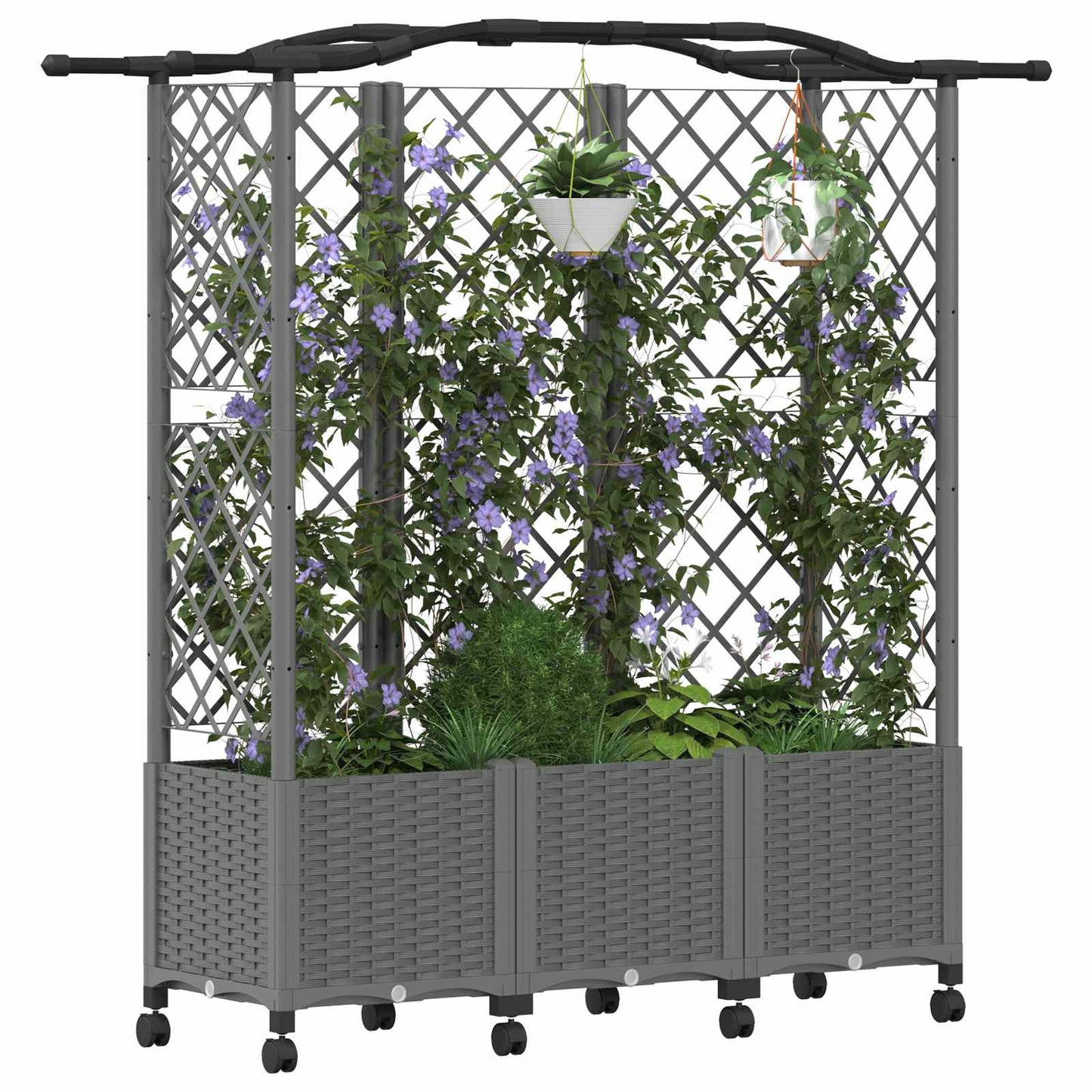 Hevet Bed med Trellis og Tak Lysegrå 163 x 40 x 144 cm PP