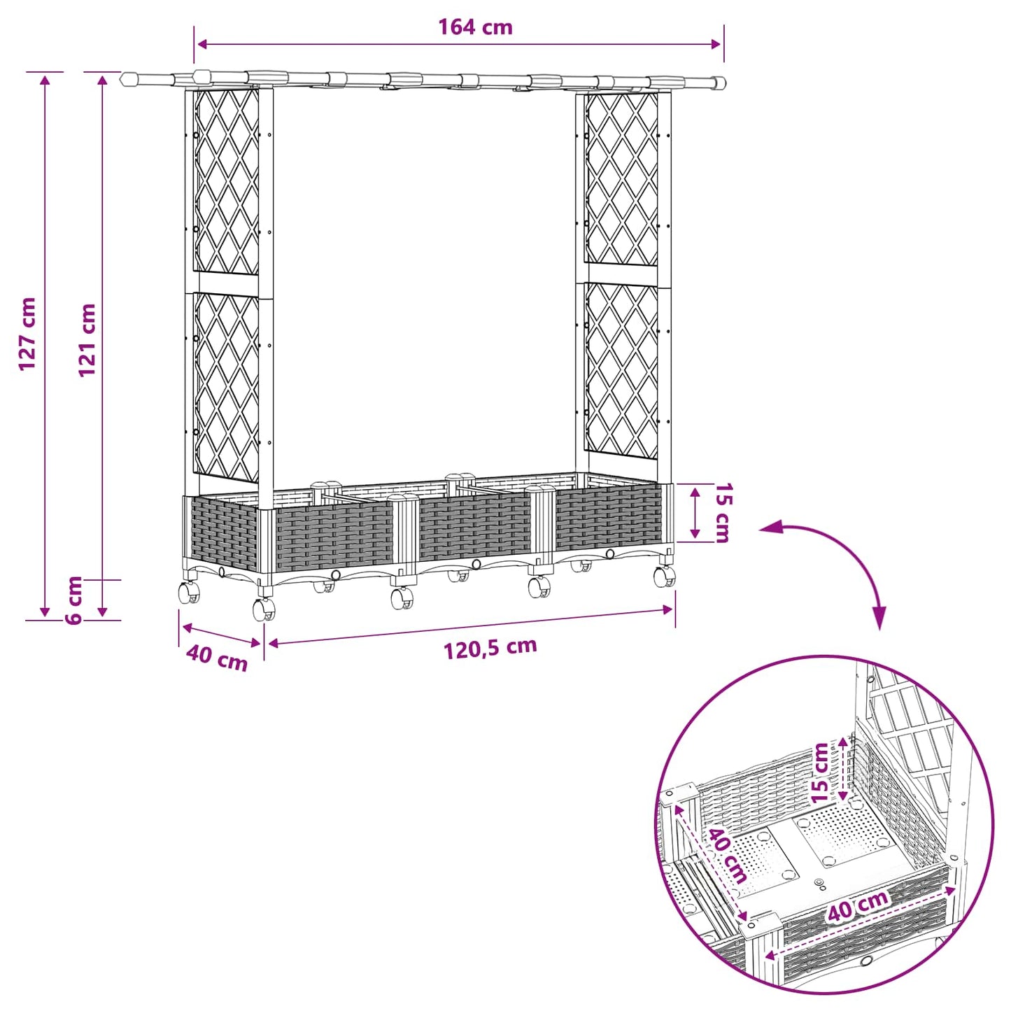 Hevet Bed med Trellis og Tak Brun 164 x 40 x 127 cm PP