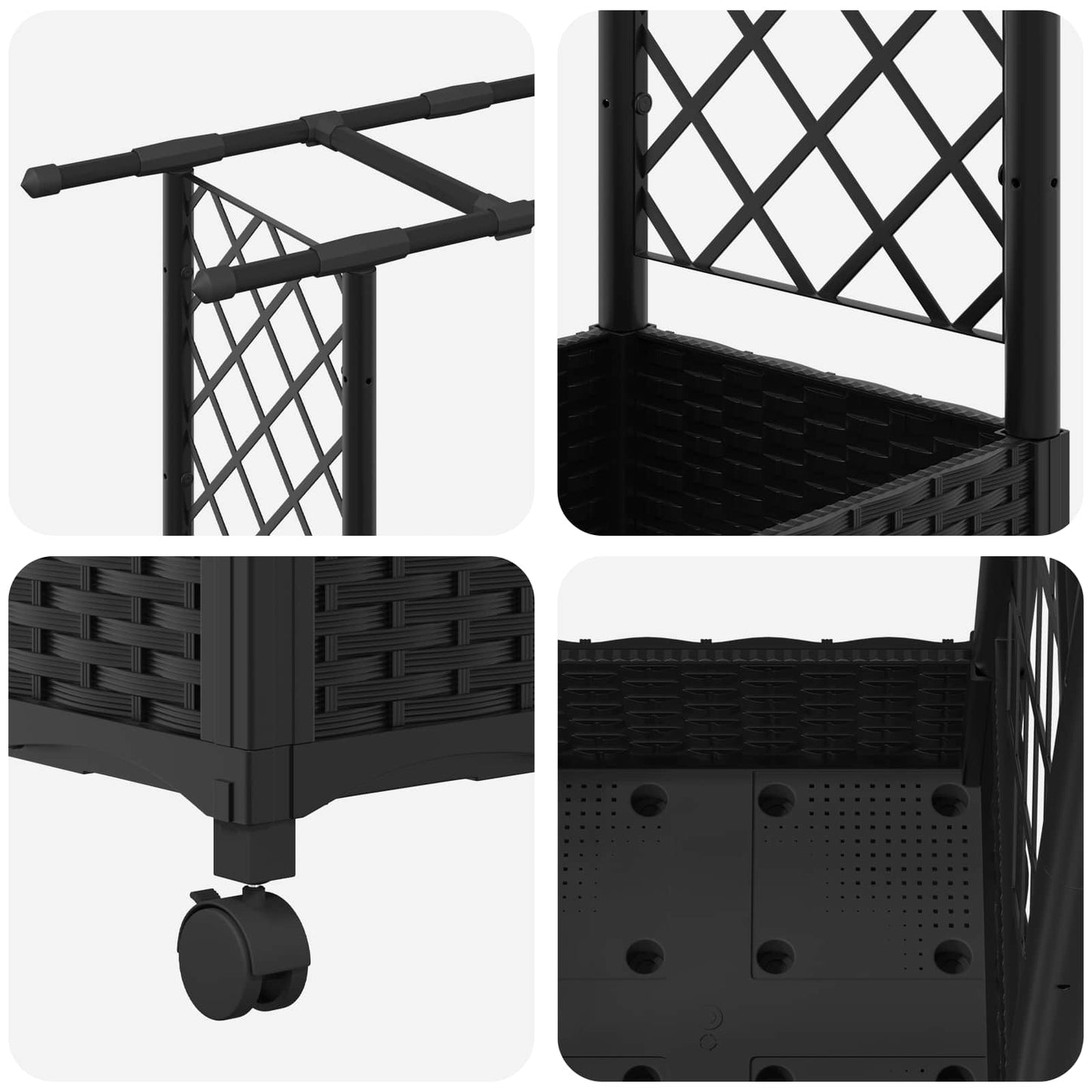 Hevet Bed med Trellis og Tak Svart 164 x 40 x 127 cm PP