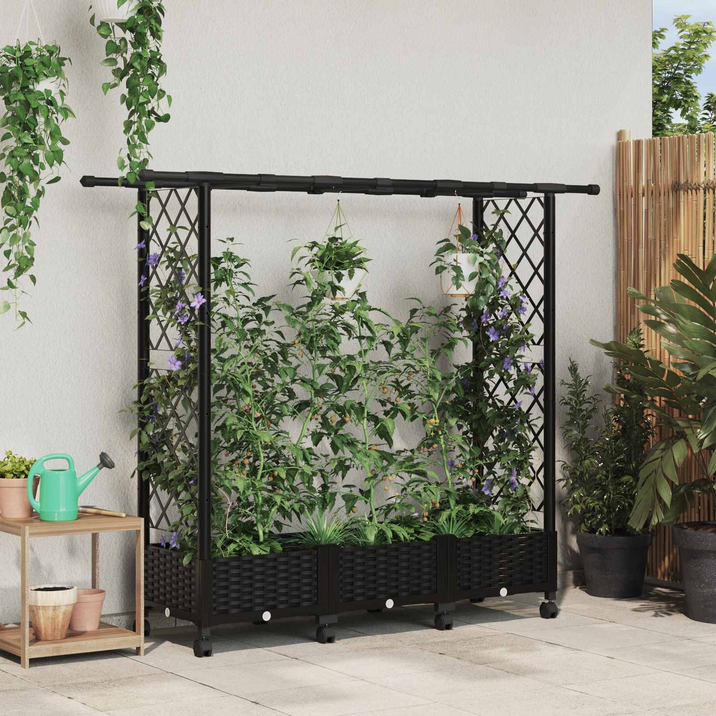 Hevet Bed med Trellis og Tak Svart 164 x 40 x 127 cm PP