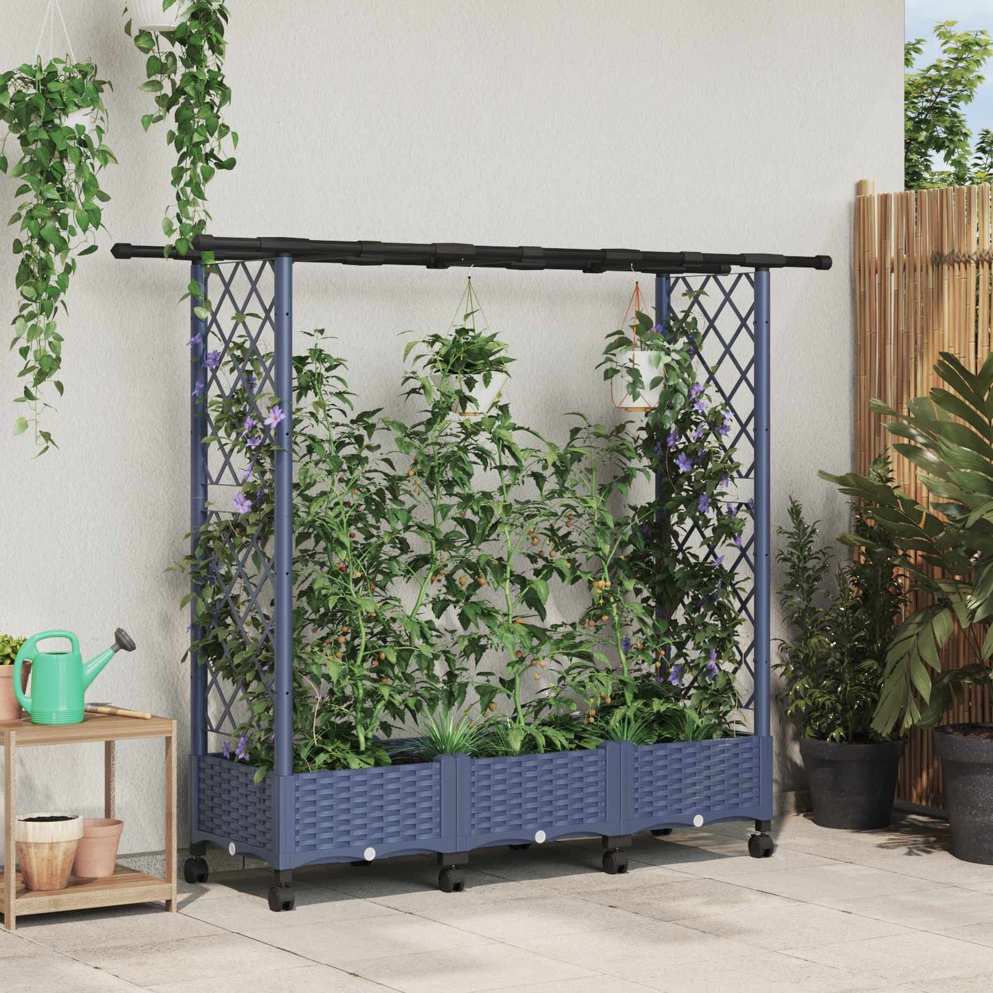 Hevet Bed med Trellis og Tak Grå 164 x 40 x 127 cm PP