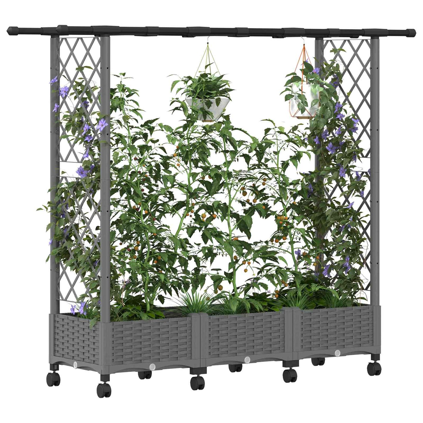 Hevet Bed med Trellis og Tak Lysegrå 164 x 40 x 127 cm PP