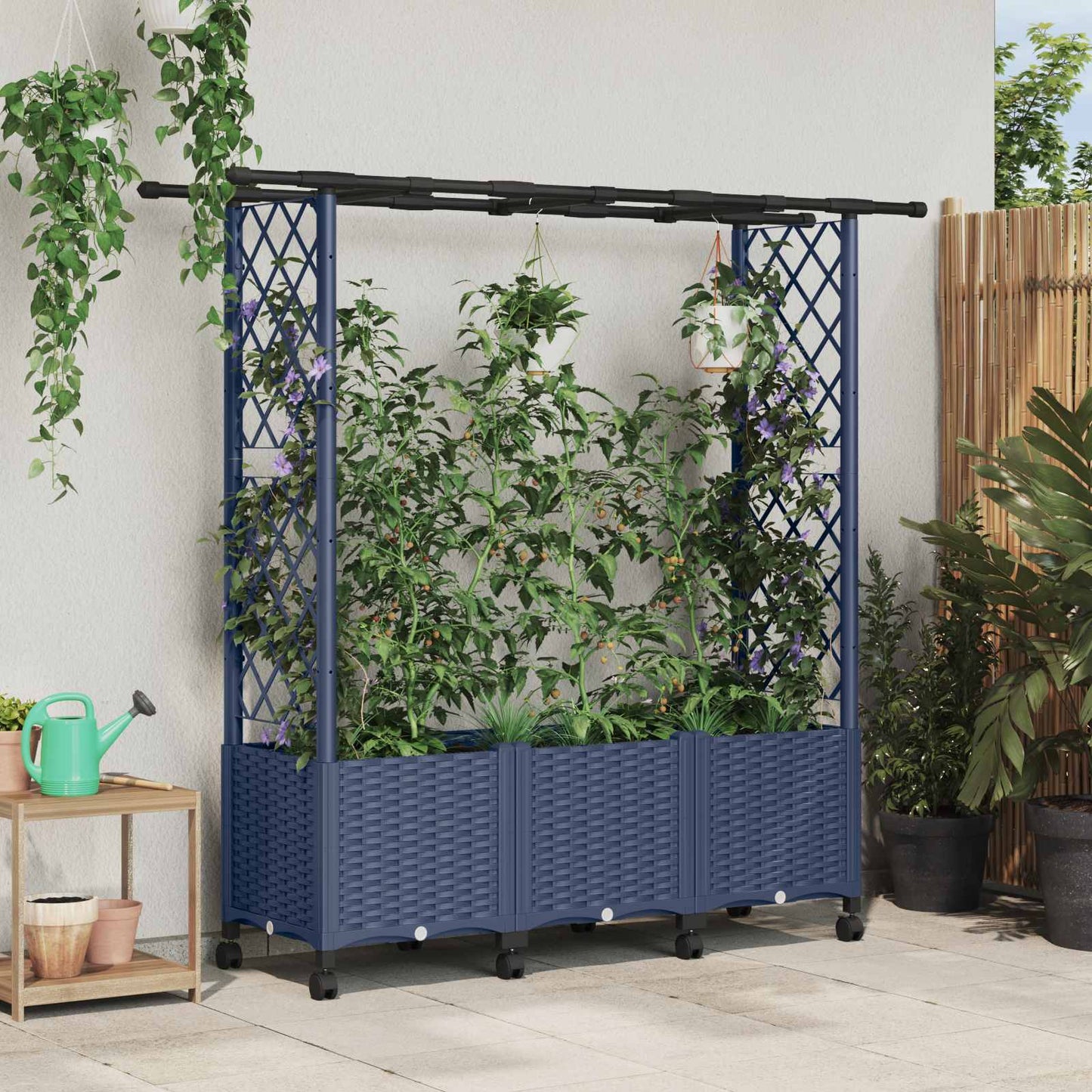 Hevet Bed med Trellis og Tak Grå 162,5 x 40 x 142 cm PP