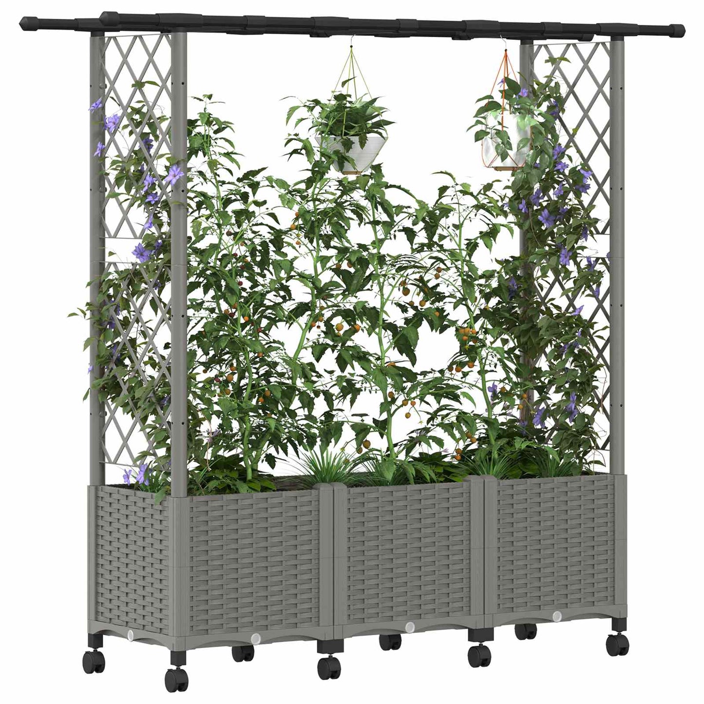 Hevet Bed med Trellis og Tak Lysegrå 162,5 x 40 x 142 cm PP