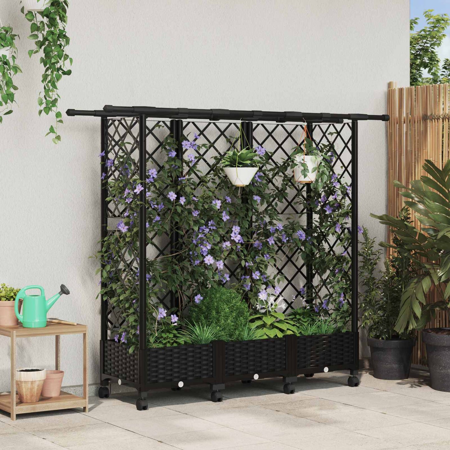 Hevet Bed med Trellis og Tak Svart 164 x 40 x 127 cm PP