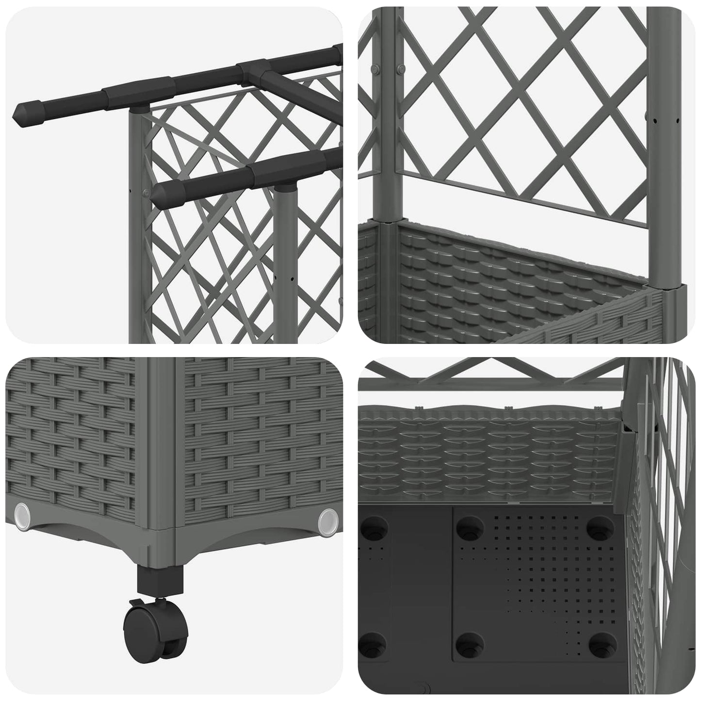 Hevet Bed med Trellis og Tak Lysegrå 164 x 40 x 127 cm PP
