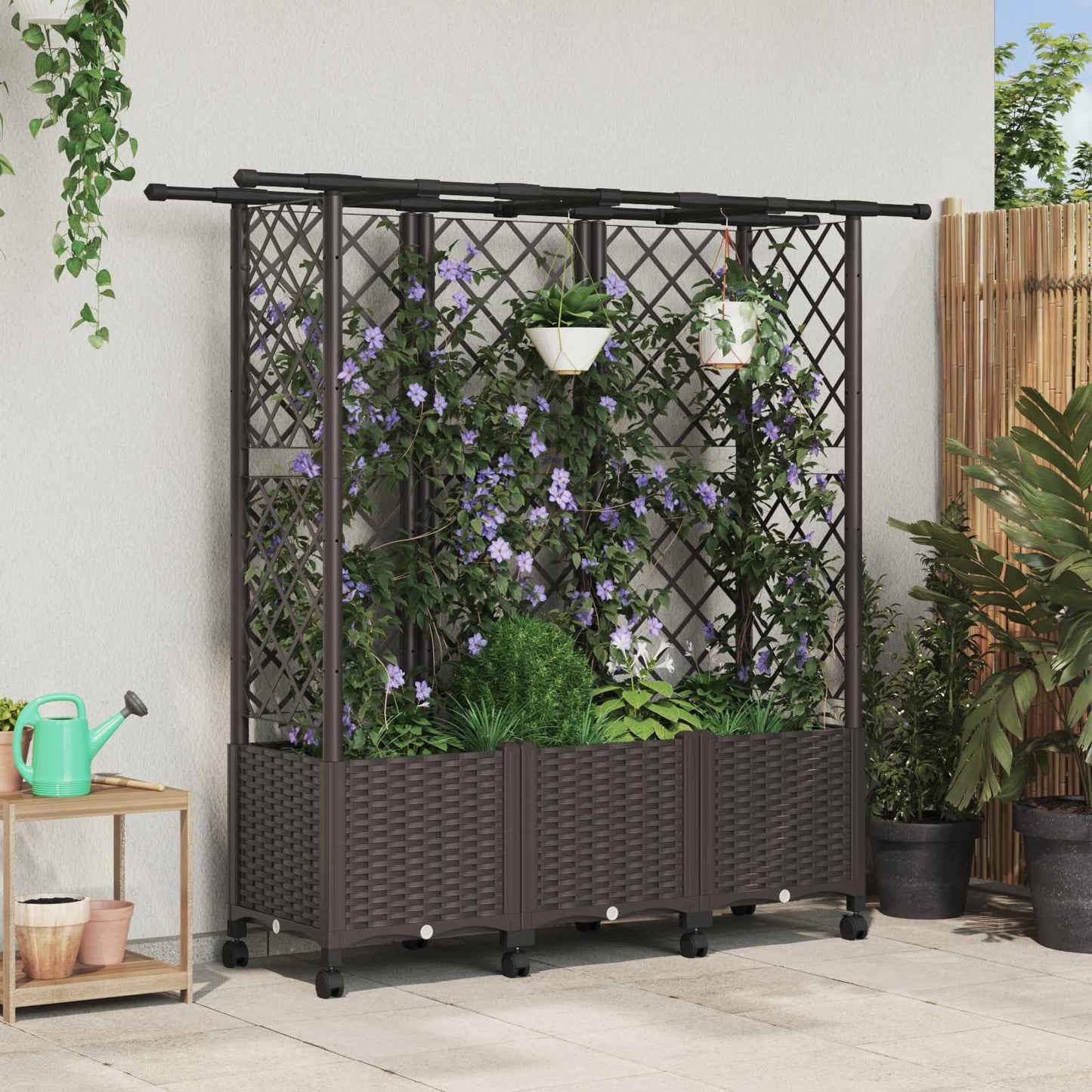 Hevet Bed med Trellis og Tak Brun 163,5 x 40 x 142 cm PP