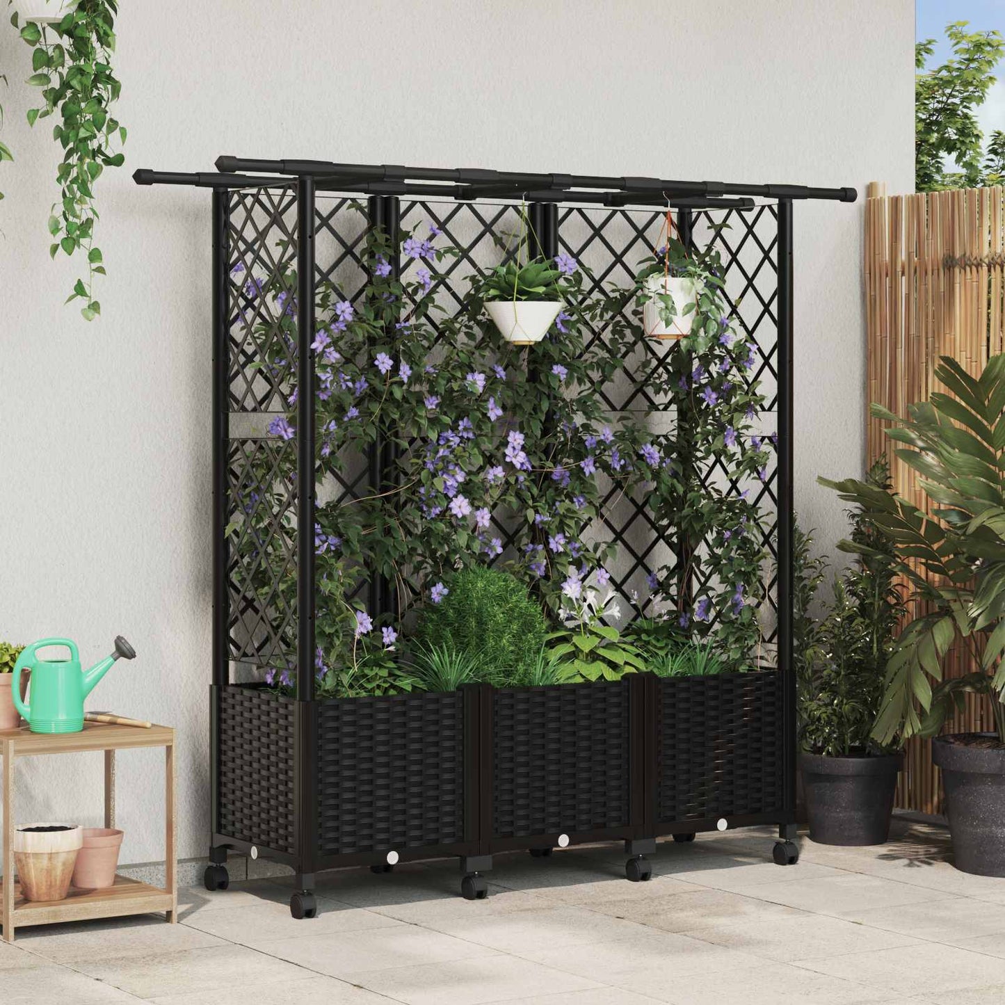 Hevet Bed med Trellis og Tak Svart 163,5 x 40 x 142 cm PP