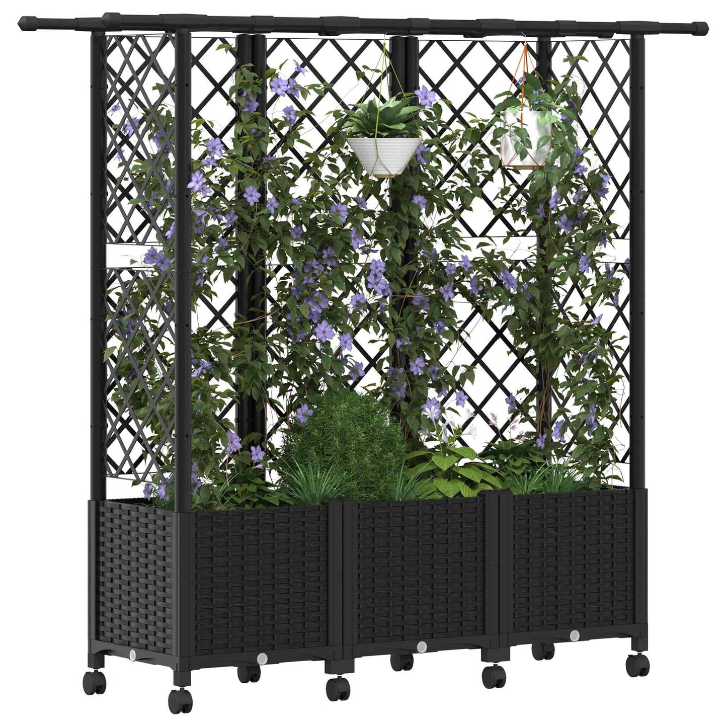 Hevet Bed med Trellis og Tak Svart 163,5 x 40 x 142 cm PP