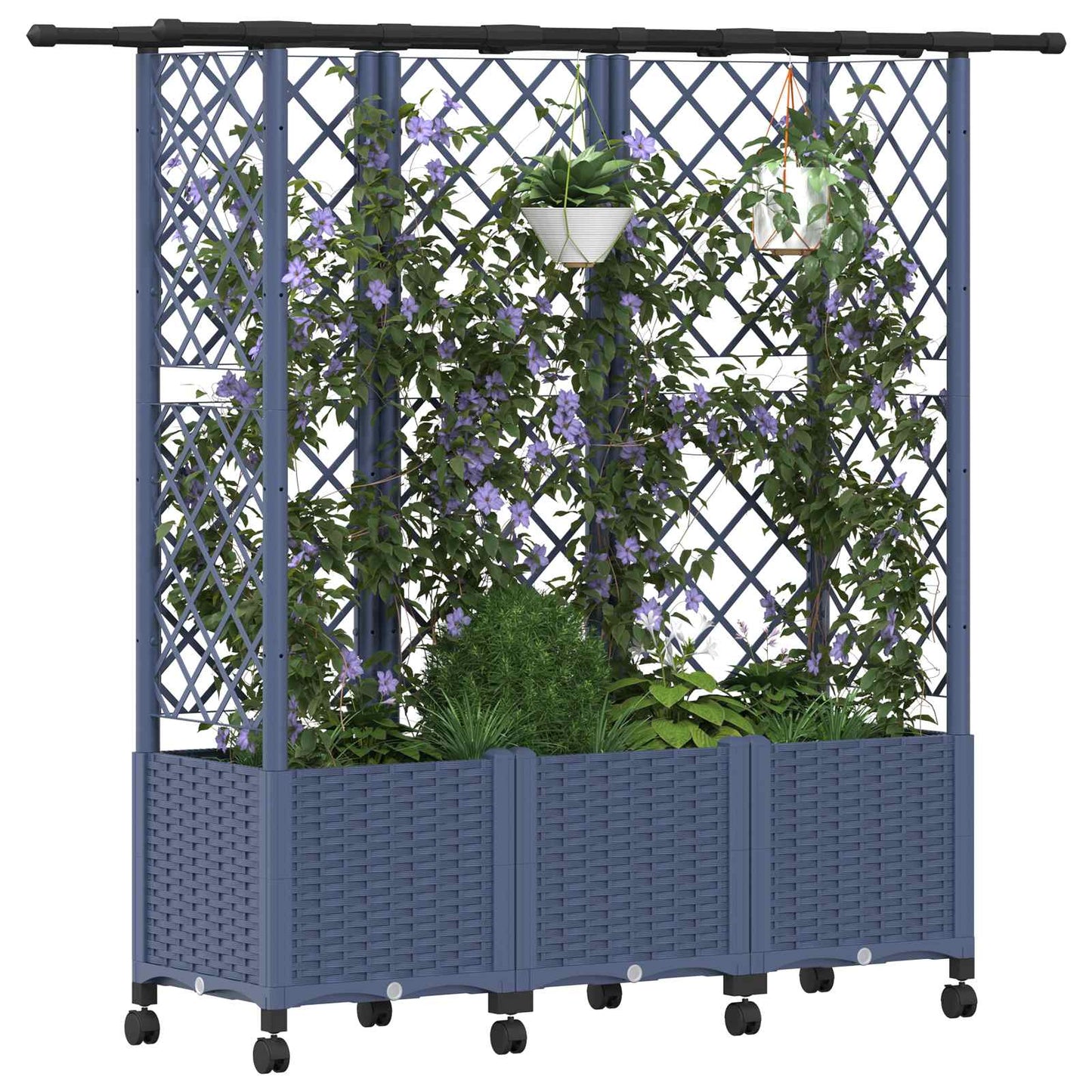 Hevet Bed med Trellis og Tak Grå 163,5 x 40 x 142 cm PP