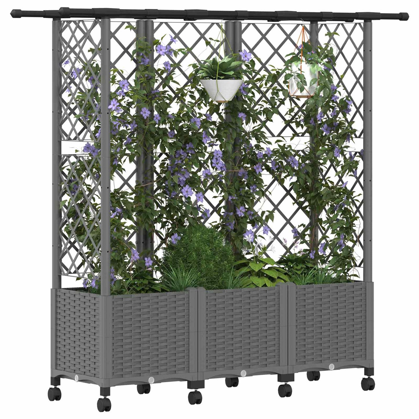 Hevet Bed med Trellis og Tak Lysegrå 163,5 x 40 x 142 cm PP